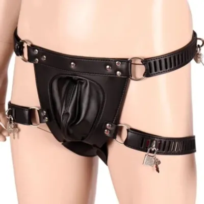 PU/Real Leather Sexy Panties BDSM Bondage Restraints Penis Cock Cage Male Chastity Devices Belt Erotic Sexy Toys_img_0