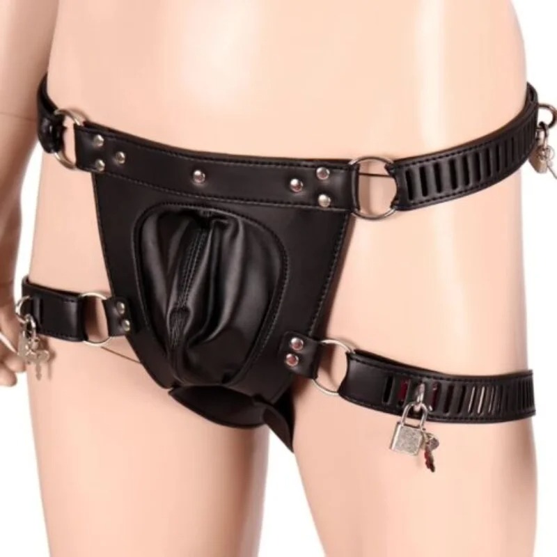PU/Real Leather Sexy Panties BDSM Bondage Restraints Penis Cock Cage Male Chastity Devices Belt Erotic Sexy Toys