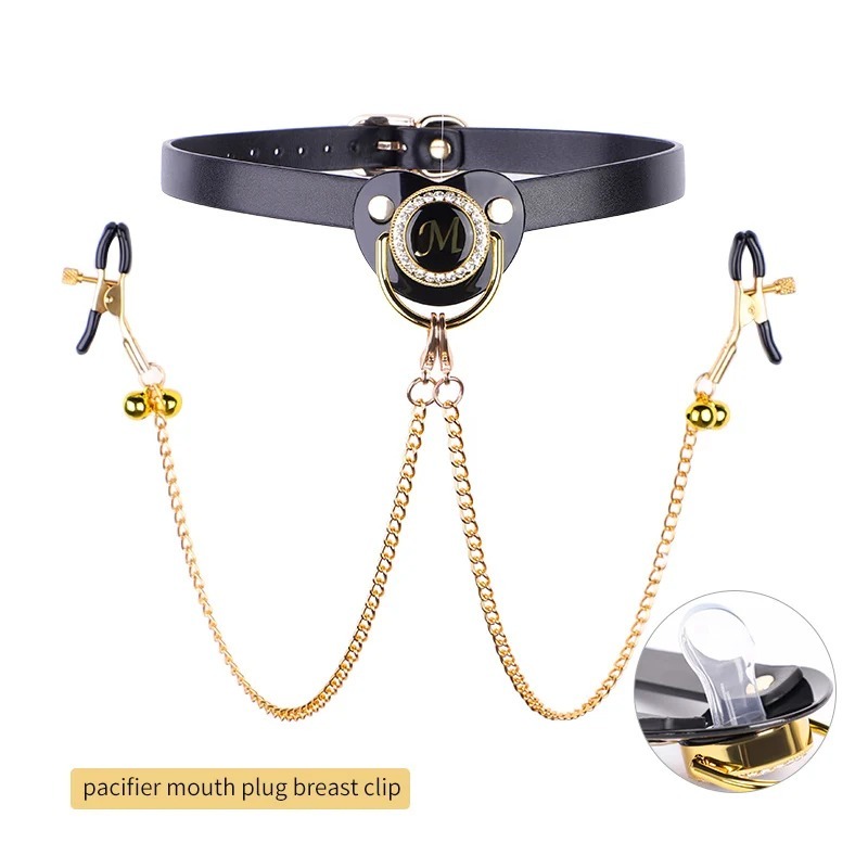 Adult Pacifier Mouth Gag with Gold Chain Nipple Clamps Breast Clip Slaves Nipple Clamps Sex Toys For Couples Sex Shop_img_4