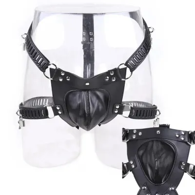 PU/Real Leather Sexy Panties BDSM Bondage Restraints Penis Cock Cage Male Chastity Devices Belt Erotic Sexy Toys_img_1