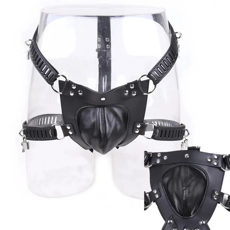 PU/Real Leather Sexy Panties BDSM Bondage Restraints Penis Cock Cage Male Chastity Devices Belt Erotic Sexy Toys_img_1