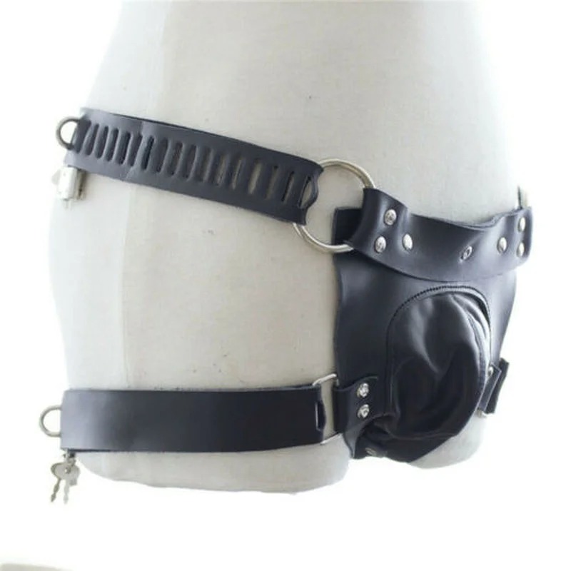 PU/Real Leather Sexy Panties BDSM Bondage Restraints Penis Cock Cage Male Chastity Devices Belt Erotic Sexy Toys_img_2