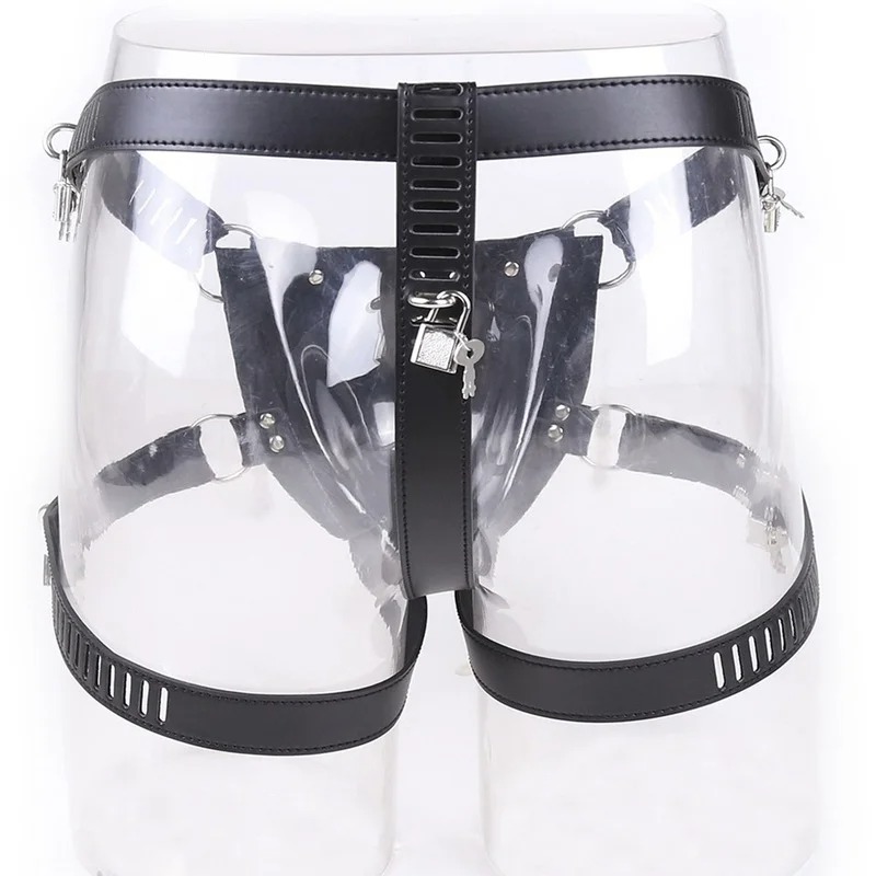PU/Real Leather Sexy Panties BDSM Bondage Restraints Penis Cock Cage Male Chastity Devices Belt Erotic Sexy Toys_img_3