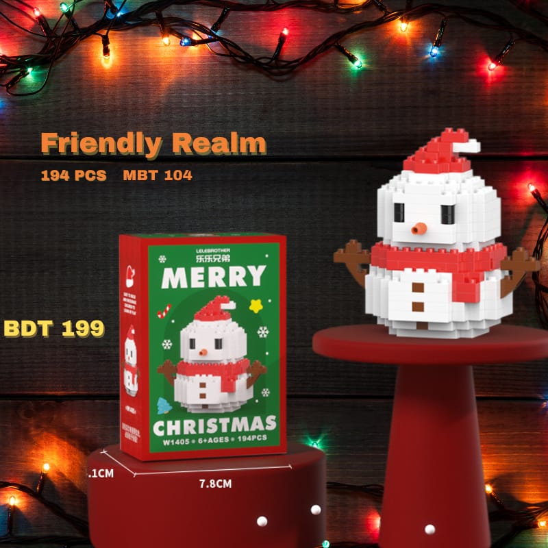 Friendly Realm Snowman Mini Brick Toy – Red Hat Edition – 194 PCS