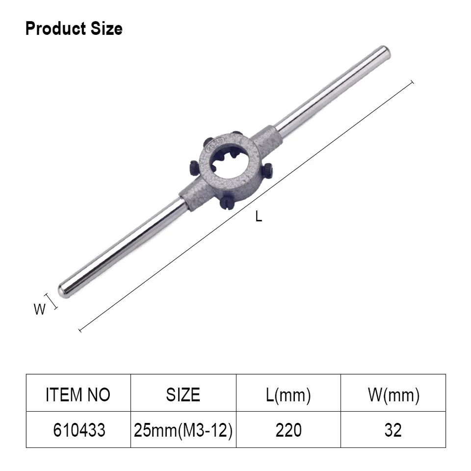 HARDEN 610433 25mm Die Handle, Die Holder, 25mm (M3-12), Professional Zinc Alloy Steel; 610433_img_3