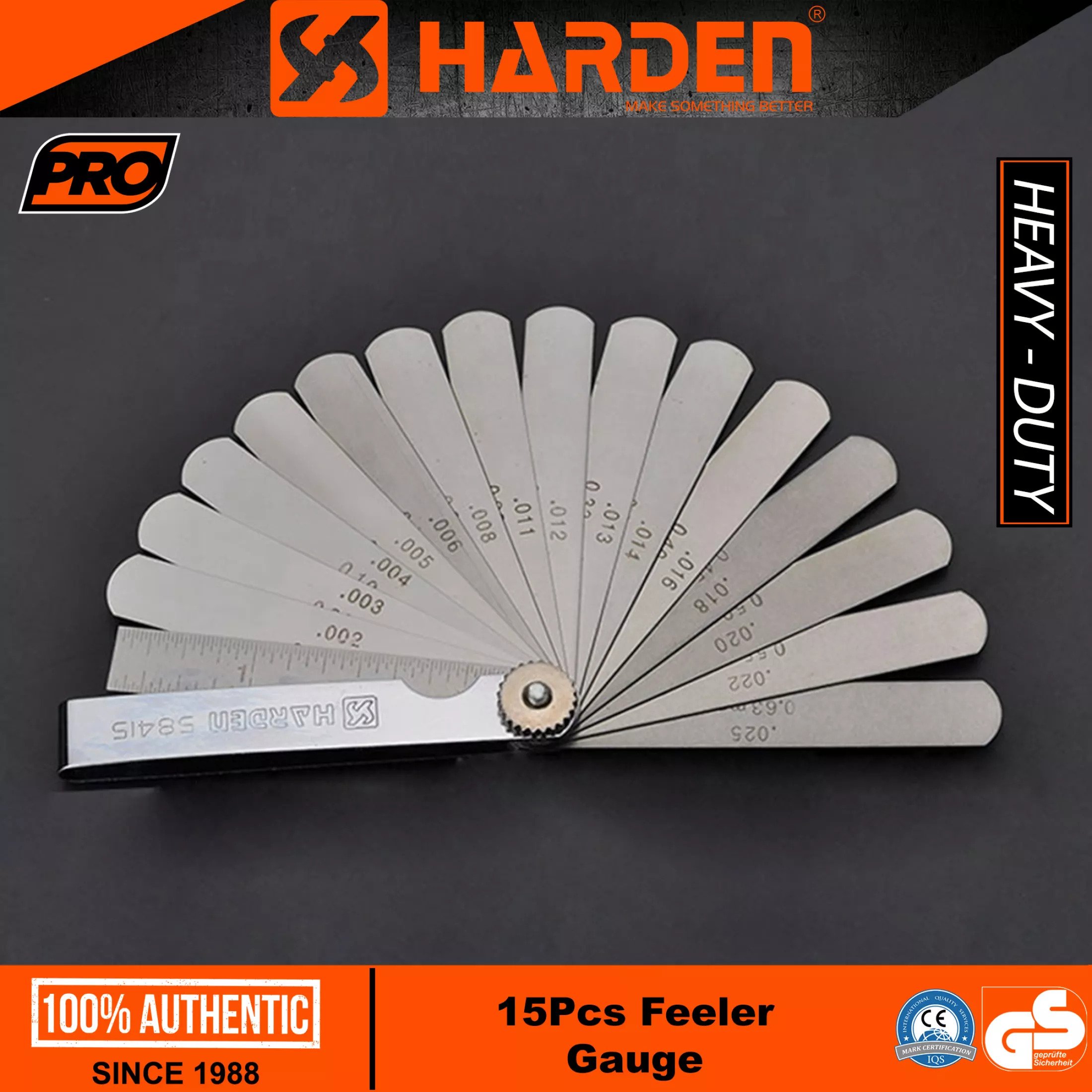 HARDEN 580415 Feeler Gauge 15Pcs 65Mn Professional Metal Feeler Gauge Set; Model: 580415_img_6