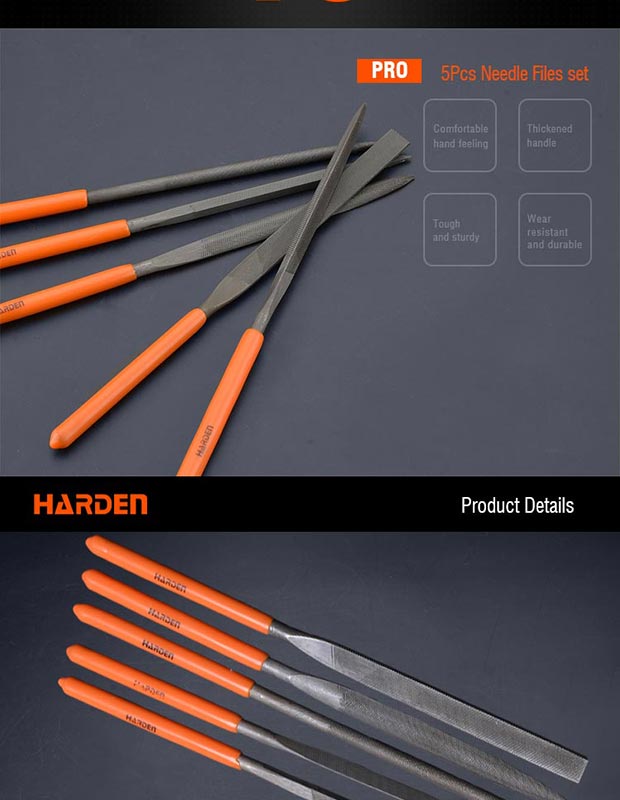 HARDEN 610621 5pcs Needle File Set (5x185mm), Professional 185mm Multipurpose High Hardness Needle Files, T12 Alloy Steel; Model: 610621_img_5