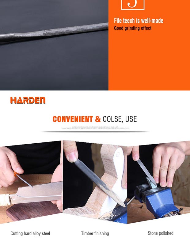 HARDEN 610621 5pcs Needle File Set (5x185mm), Professional 185mm Multipurpose High Hardness Needle Files, T12 Alloy Steel; Model: 610621_img_6