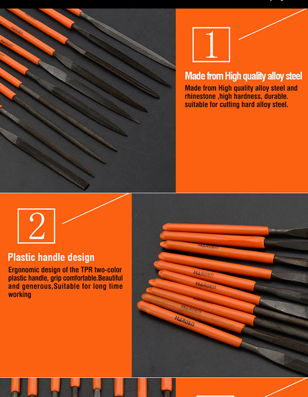 HARDEN 610622 10pcs Needle Files Set ( 4x160mm), Professional tools, (Hand, Half Round, Square, Tri Square &  Round); Model: 610622_img_4