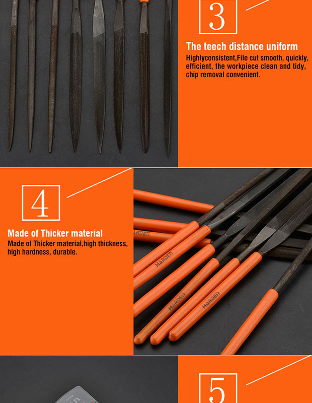 HARDEN 610622 10pcs Needle Files Set ( 4x160mm), Professional tools, (Hand, Half Round, Square, Tri Square &  Round); Model: 610622_img_5