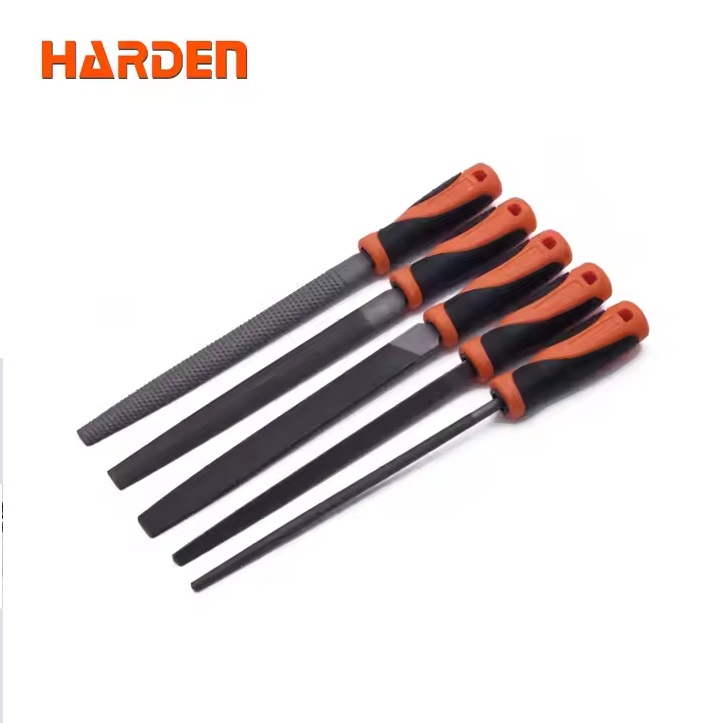 HARDEN 610631 5Pcs file set 8" (200mm) with Rubber Grip ( Triangular, Square, Round, Half Round and Flat ) Files; Model: 610631