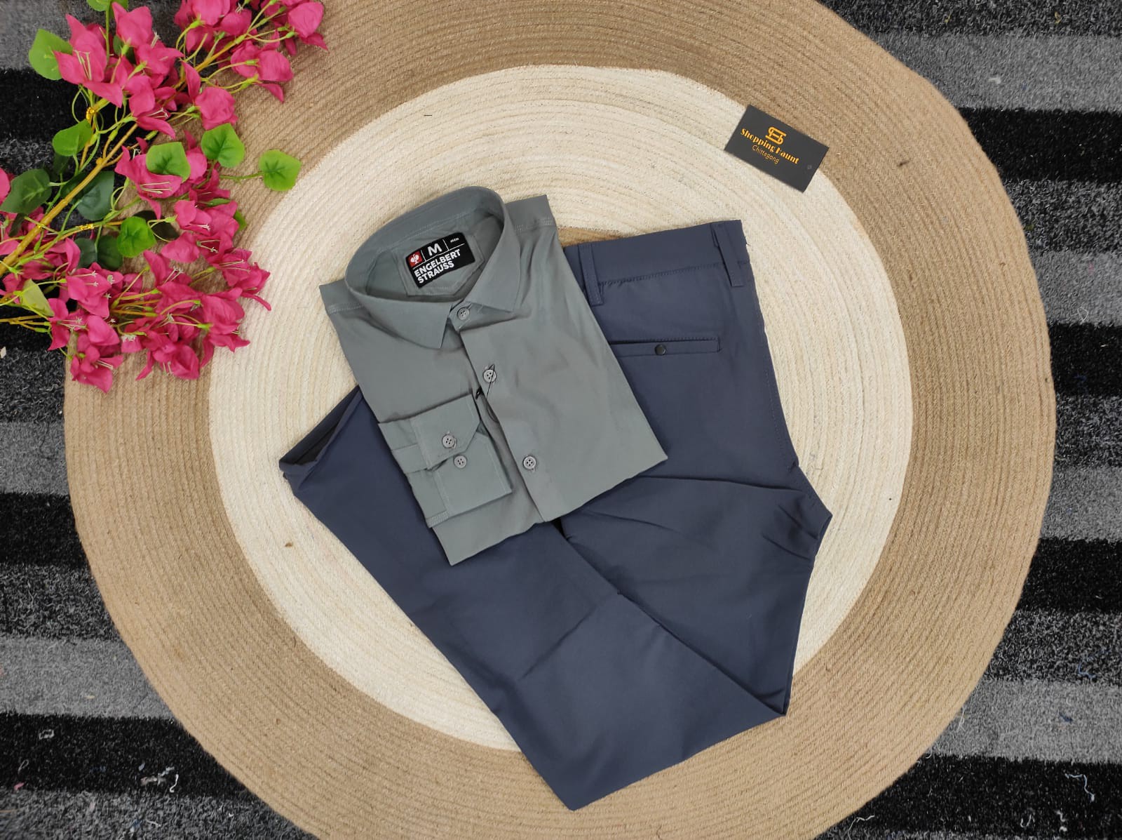 Deep ash shirt with Nevy formal pant combo
