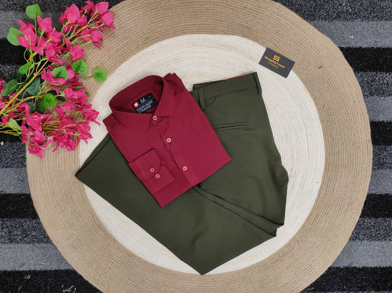 Maroon shirt with olive formal pant combo