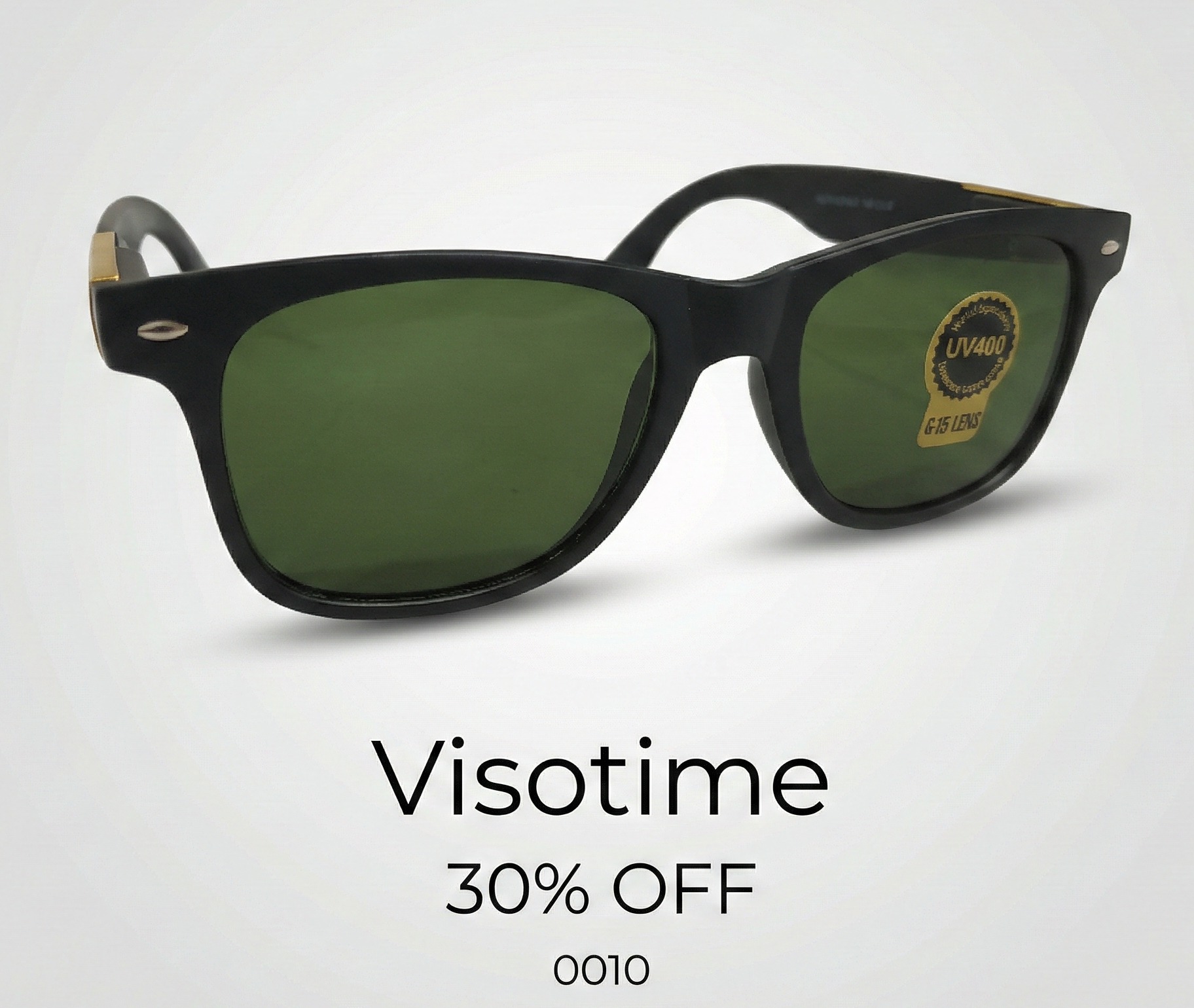 Visotime Classic Matte Black Sunglasses with Gold Accents and G-15 Green Lenses_img_1