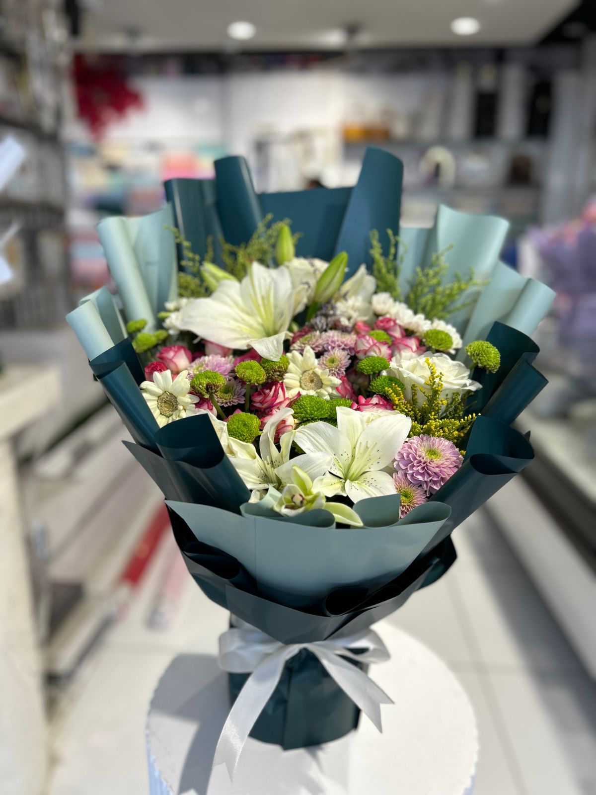 White green and pink stunning bouquet