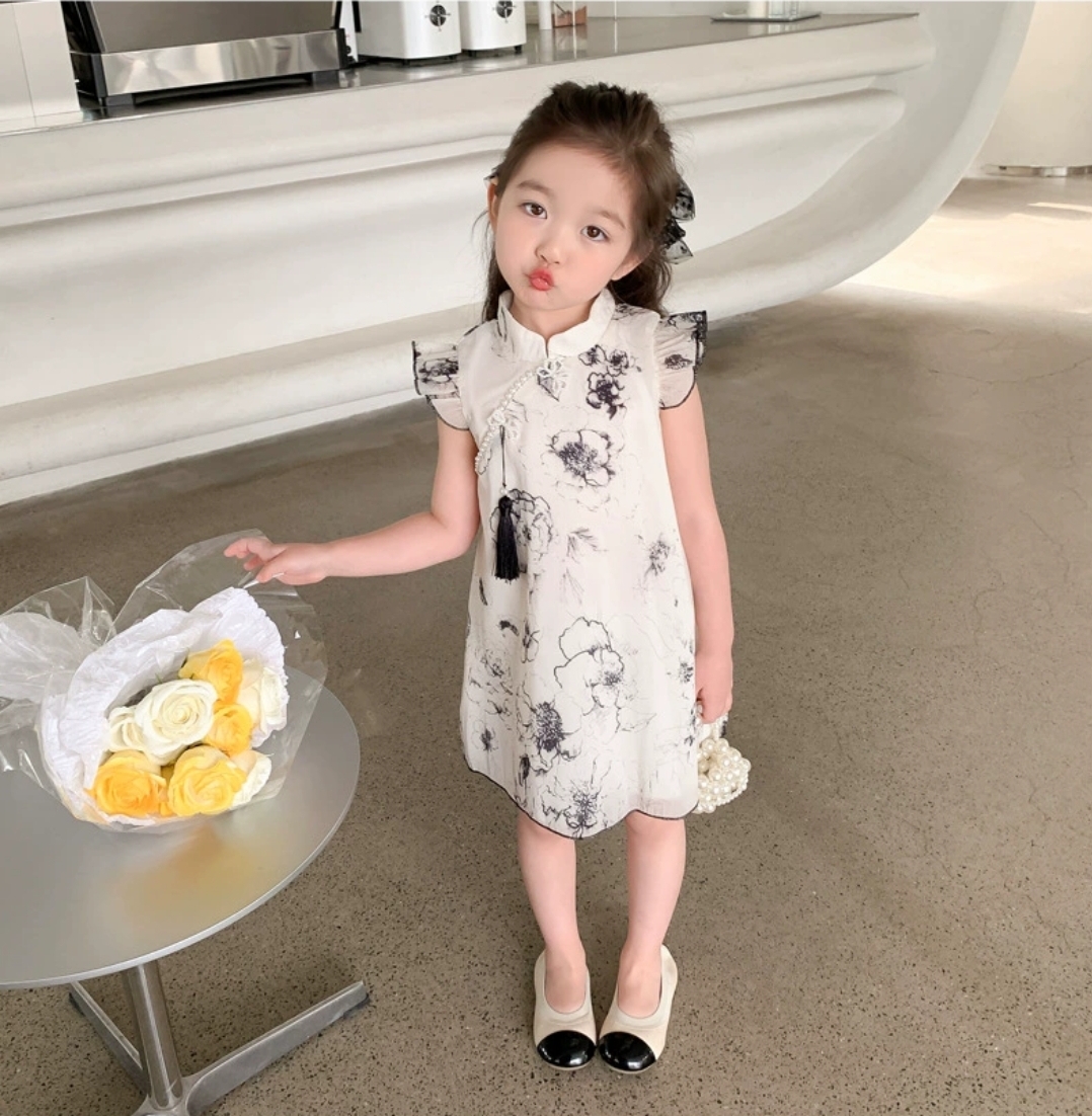 Kids Girls Summer Elegant Floral Cheongsam Style Chinese Princess Dress (1 to 6 years)_img_2