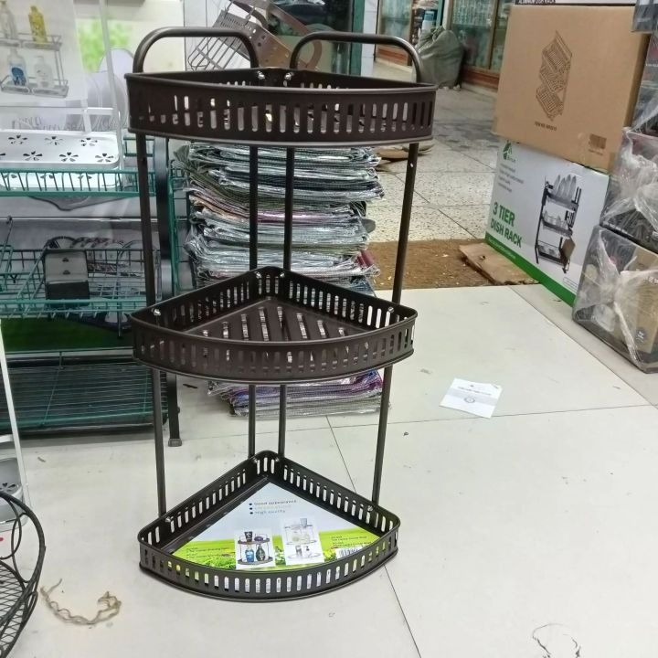 ৩ লেয়ার মেটাল কর্নার শেল্ফ-3 Tier Wall Hanging Metal Corner Shelf-coffe - Image 2