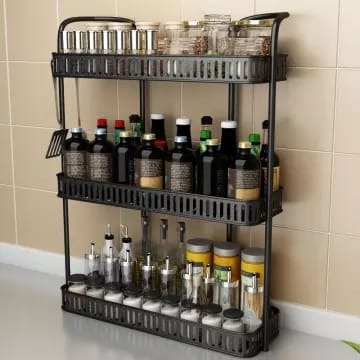 ৩ লেয়ার মেটাল শেল্ফ-3 Tier Wall Hanging Metal Shelf-wide coffe - Image 1