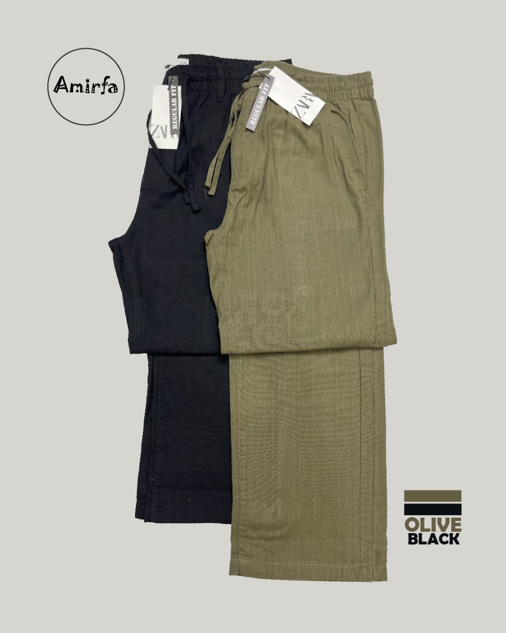 Olive + Black Combo – Premium Ramie Cotton Trousers .
