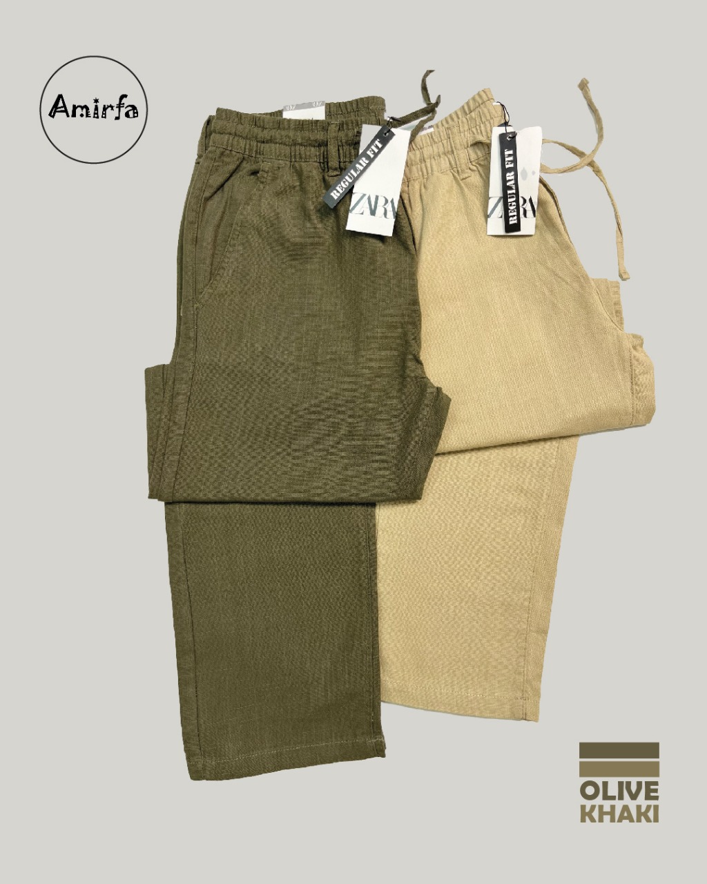 Olive + Khaki Combo – Premium Ramie Cotton Trousers .