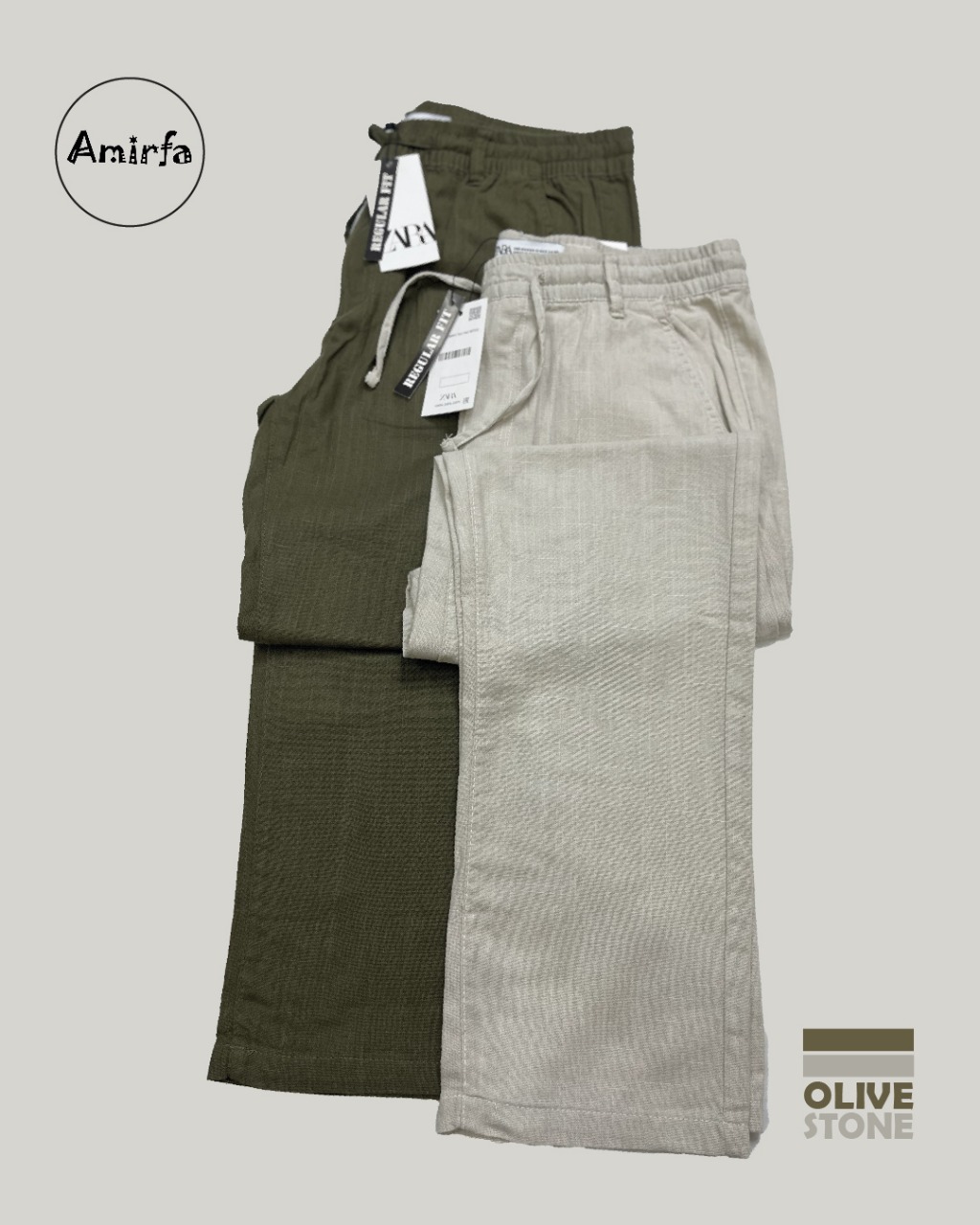 Olive + Stone Combo – Premium Ramie Cotton Trousers .