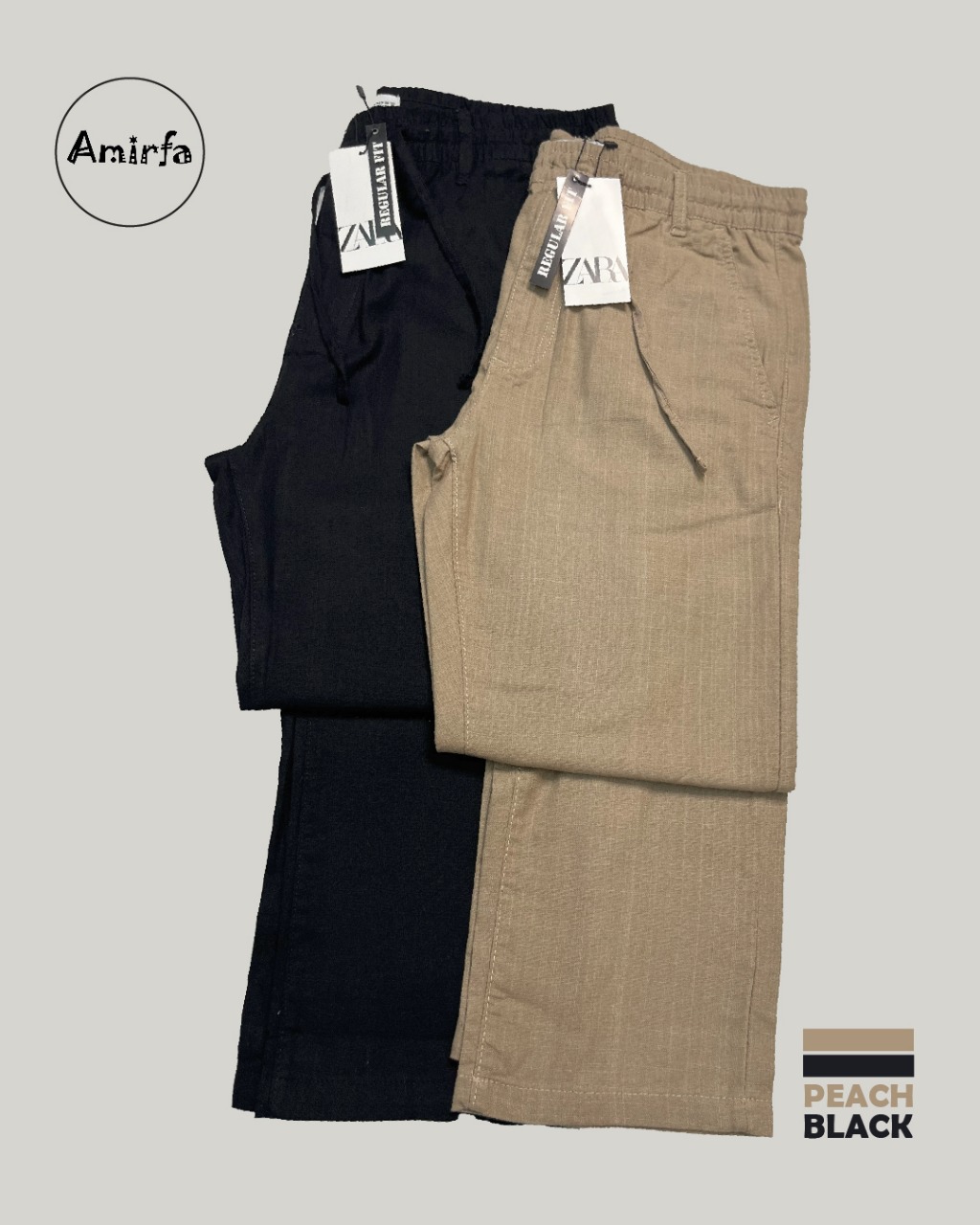 Peach + Black Combo – Premium Ramie Cotton Trousers .