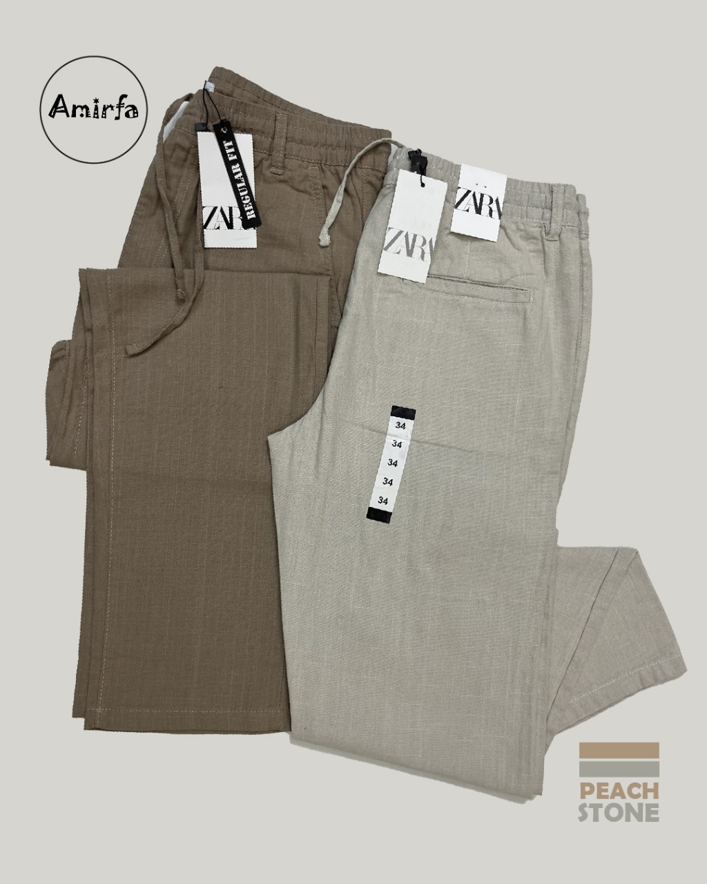 Stone + Peach Combo – Premium Ramie Cotton Trousers .