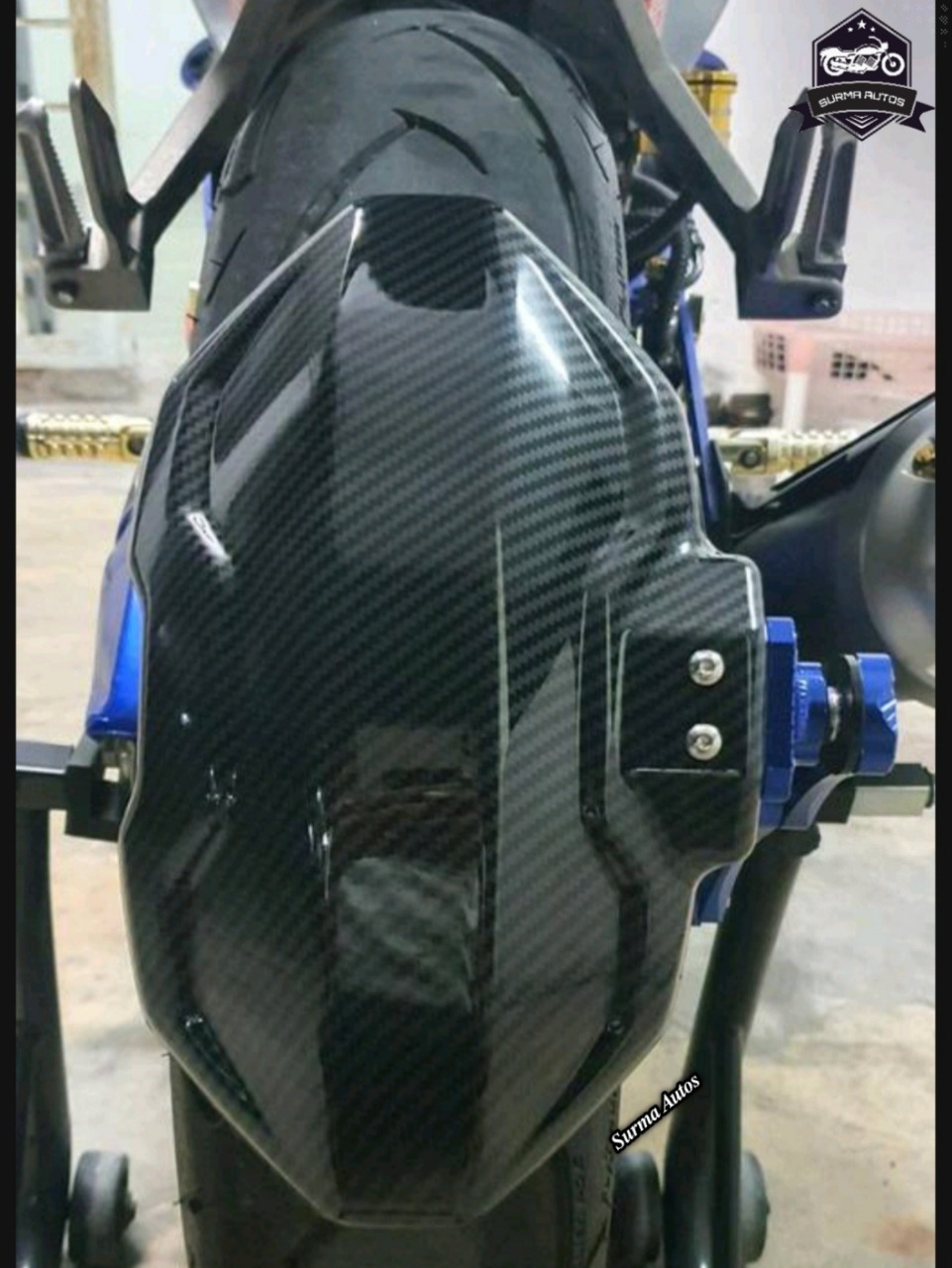 Blue Carbon Universal Tyre Guard For Motorcycle - মাড গার্ড সব বাইকের জন্যে। - Image 1