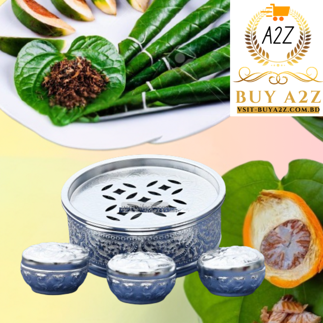 Paner Bata Pandan Sets Khandani Paner Box Betel Leaf Bowl Set - With 3 Pots Experience Traditional Betel Leaf Serving-পানদান - Image 1