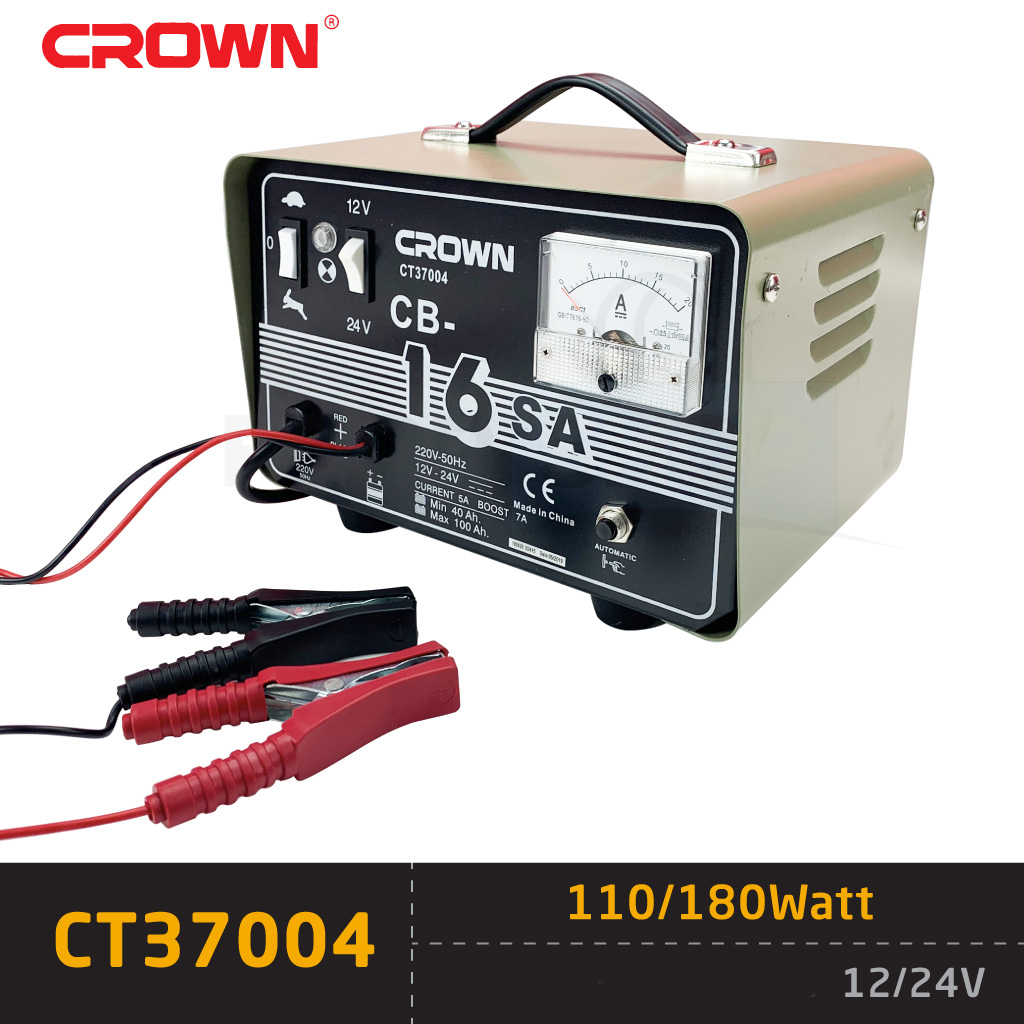 CROWN CT37004 Battery Charger, 12/24V, 110-180W, Battery Charging Capacity 40-100Ah; Model - CT37004