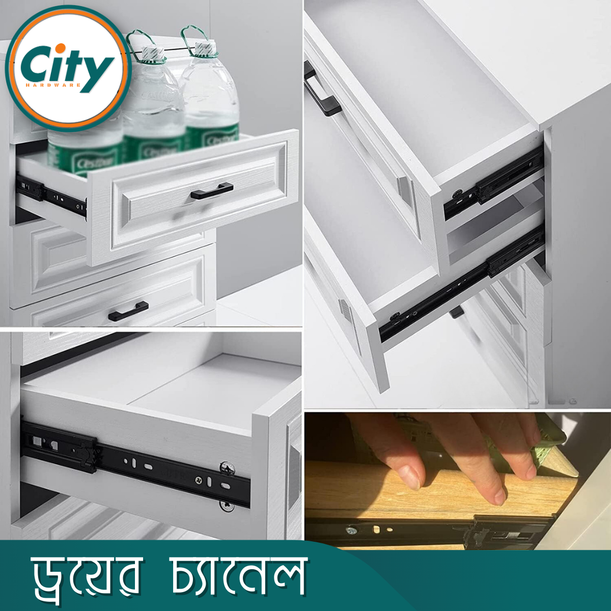 ১ জোড়া ড্রয়ার চ্যানেল বল বিয়ারিং স্লাইডার কালো ৩ পার্ট Drawer Channel_img_6