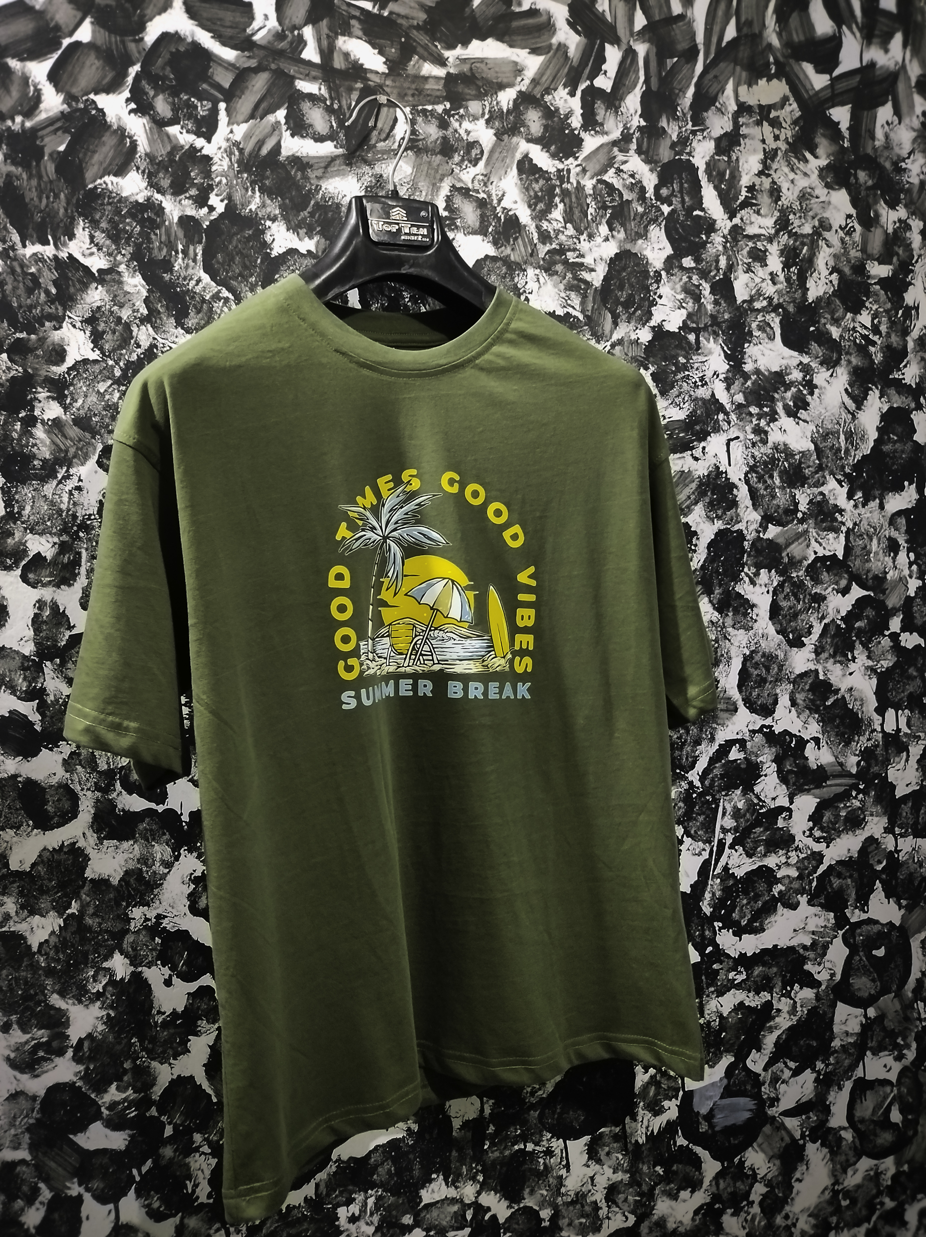 Good Times Good Vibes. premium quality drop solder t-shirt. Olive - Image 3