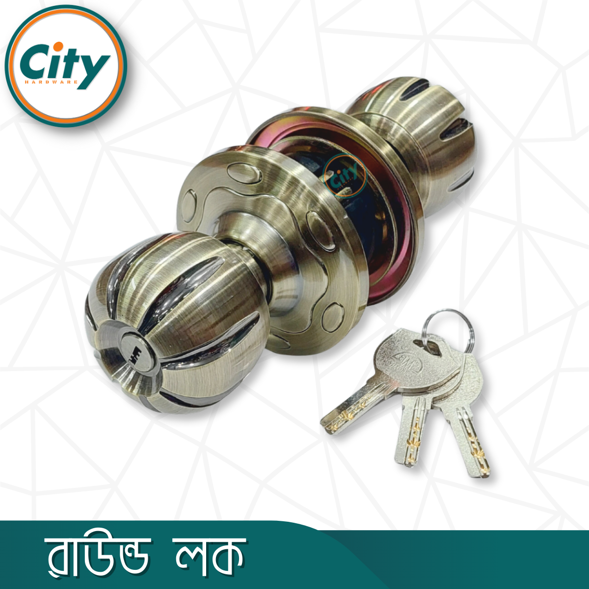 প্রিমিয়াম মানের রাউন্ড লক উচ্চ সুরক্ষা অ্যান্টিক ব্রাস পালিশ করা রাউন্ড লক কাঠের দরজার লক_img_1