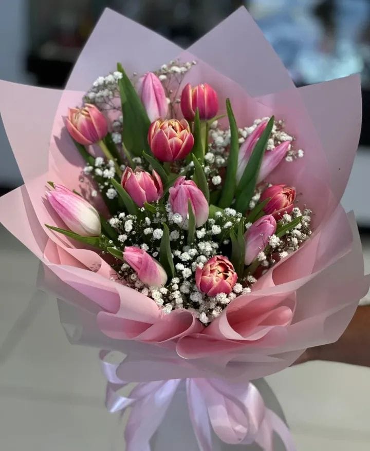 Tulip flowers hand bouquet