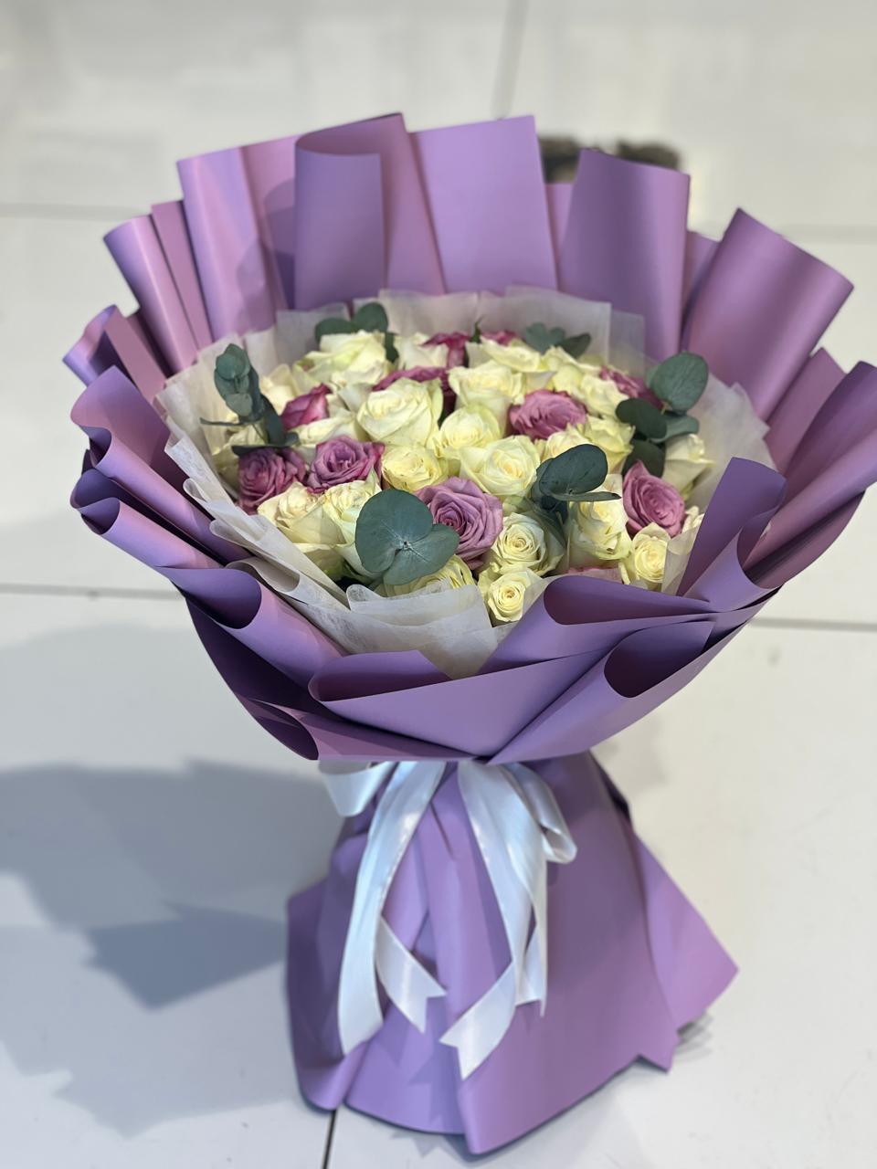 White & purple  hand bouquet
