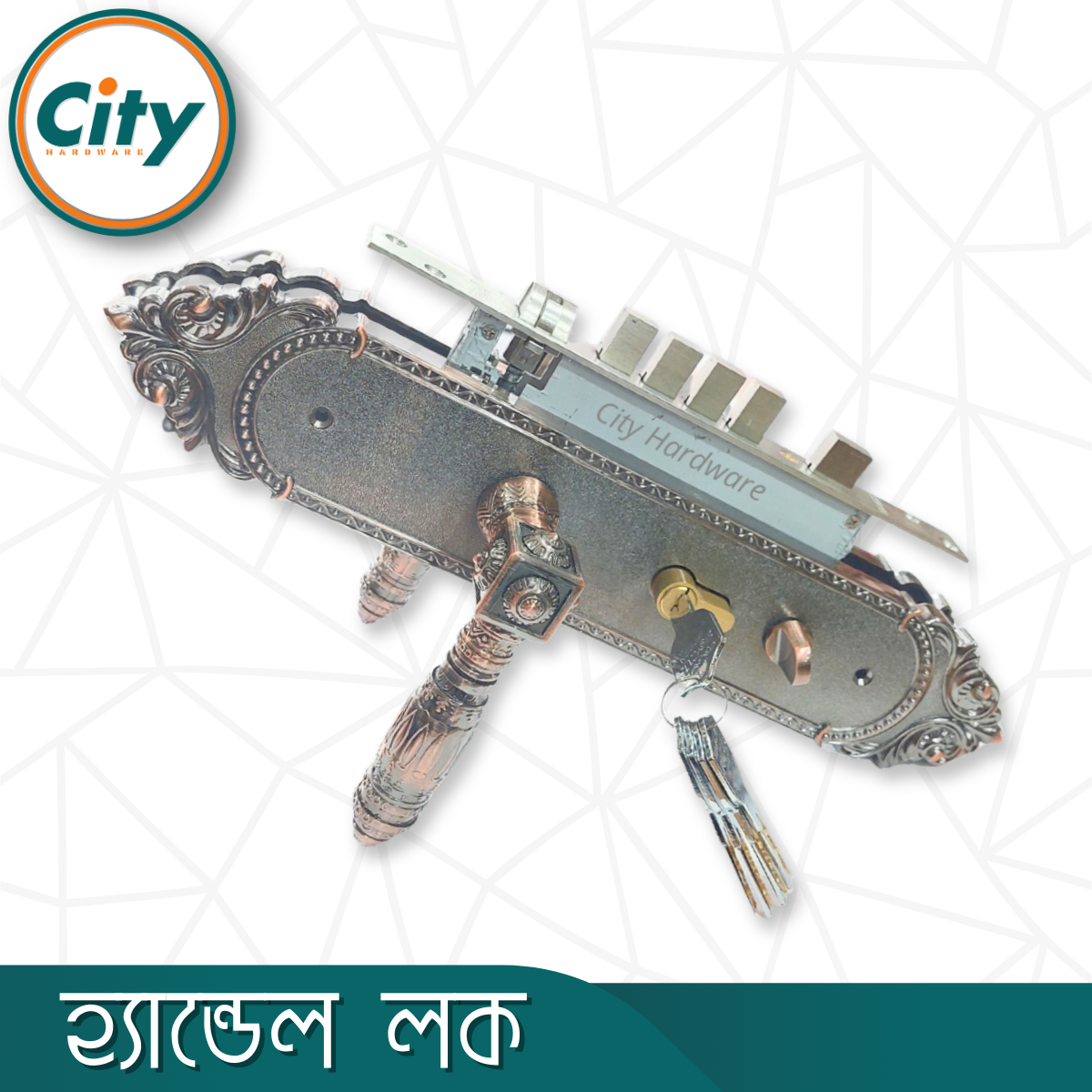 উচ্চ সুরক্ষার বড় আকারের হ্যান্ডেল লক অতিরিক্ত নব সহ প্রধান দরজার জন্য অ্যান্টিক রঙের দরজার লক Door Lock_img_2