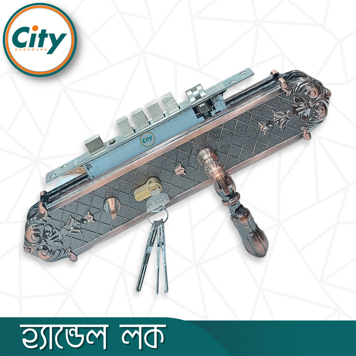 উচ্চ সুরক্ষার বড় আকারের হ্যান্ডেল লক অতিরিক্ত নব সহ প্রধান দরজার জন্য অ্যান্টিক রঙের দরজার লক Door Lock_img_1