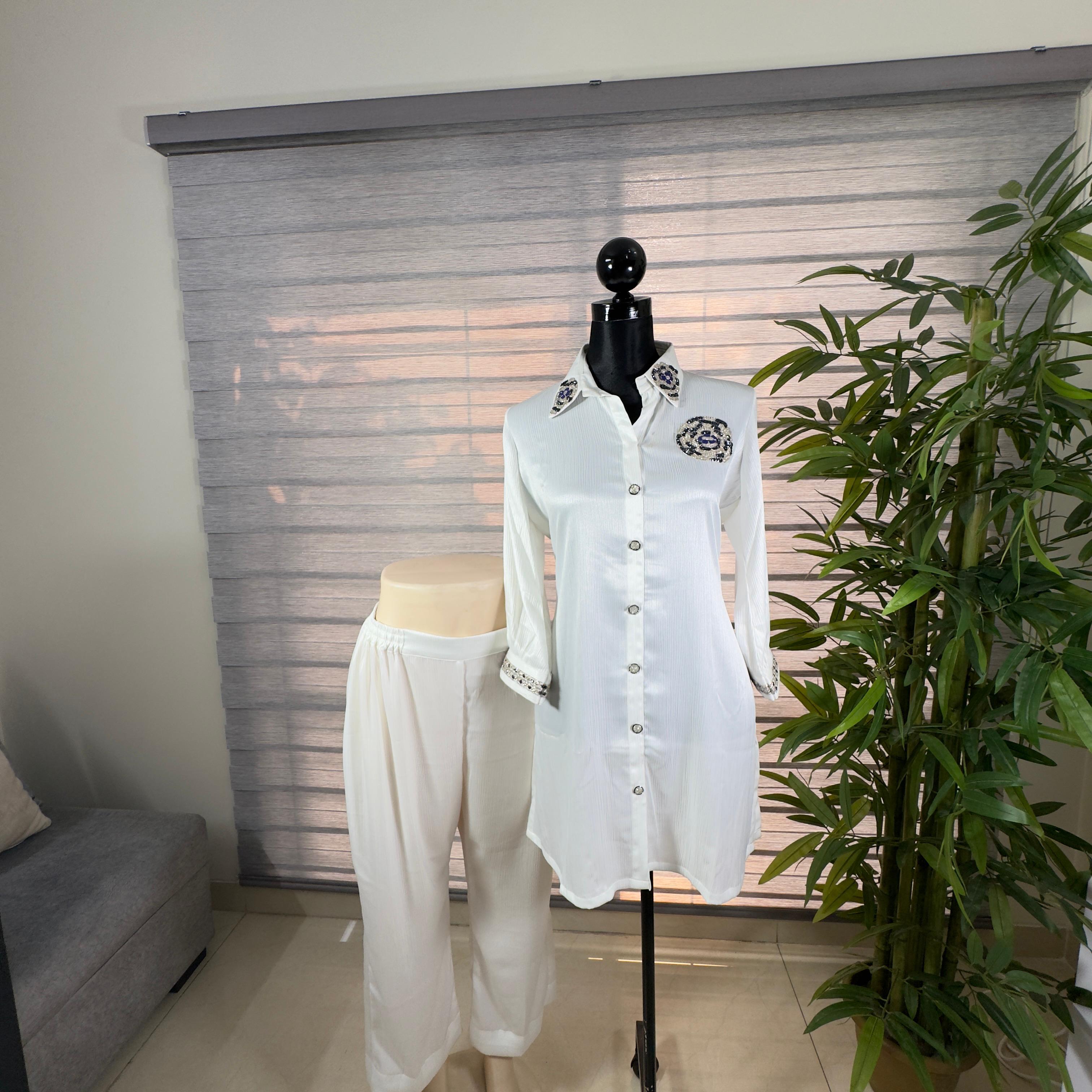 Elegant White Embroidered Collar Cord Set - Image 1