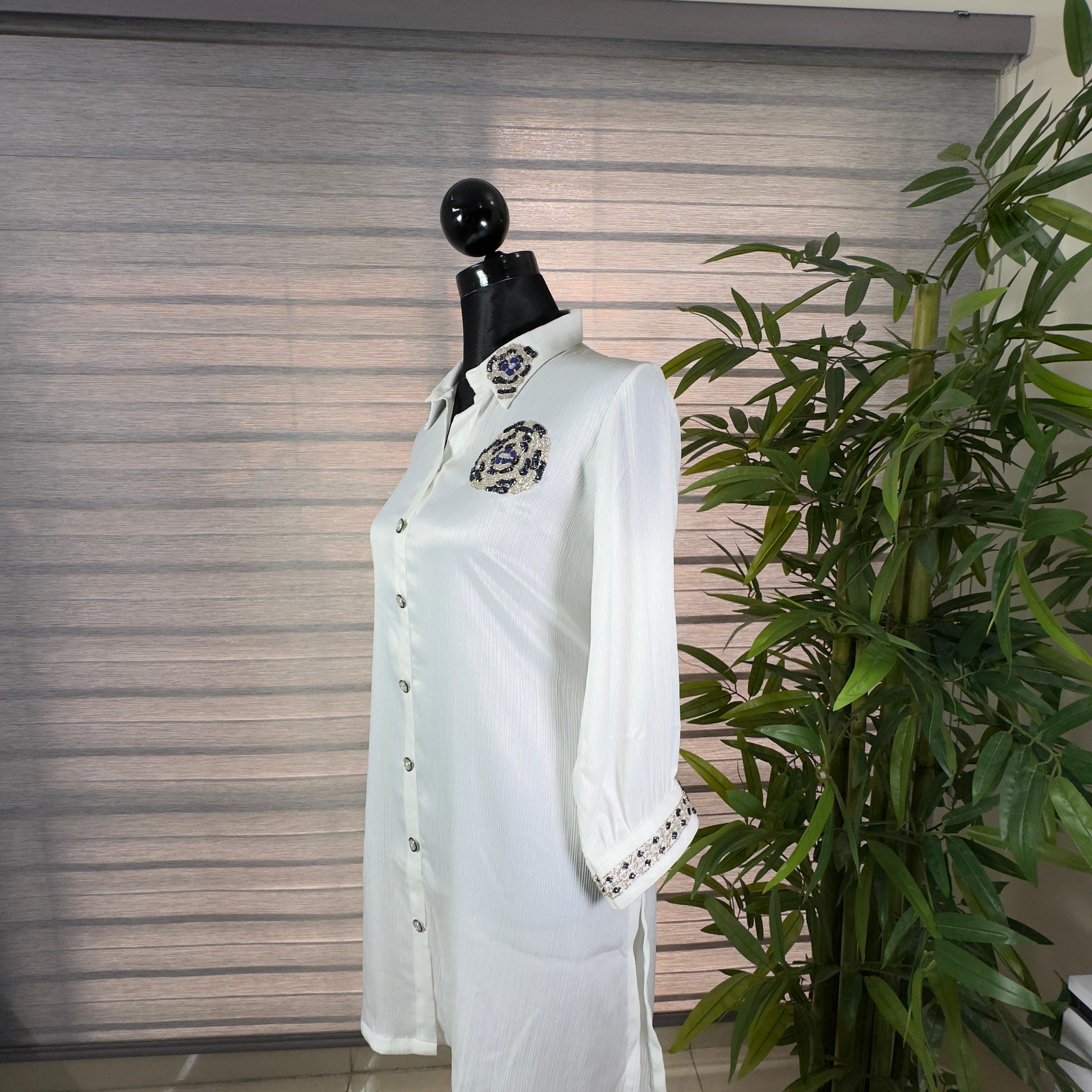 Elegant White Embroidered Collar Cord Set - Image 2