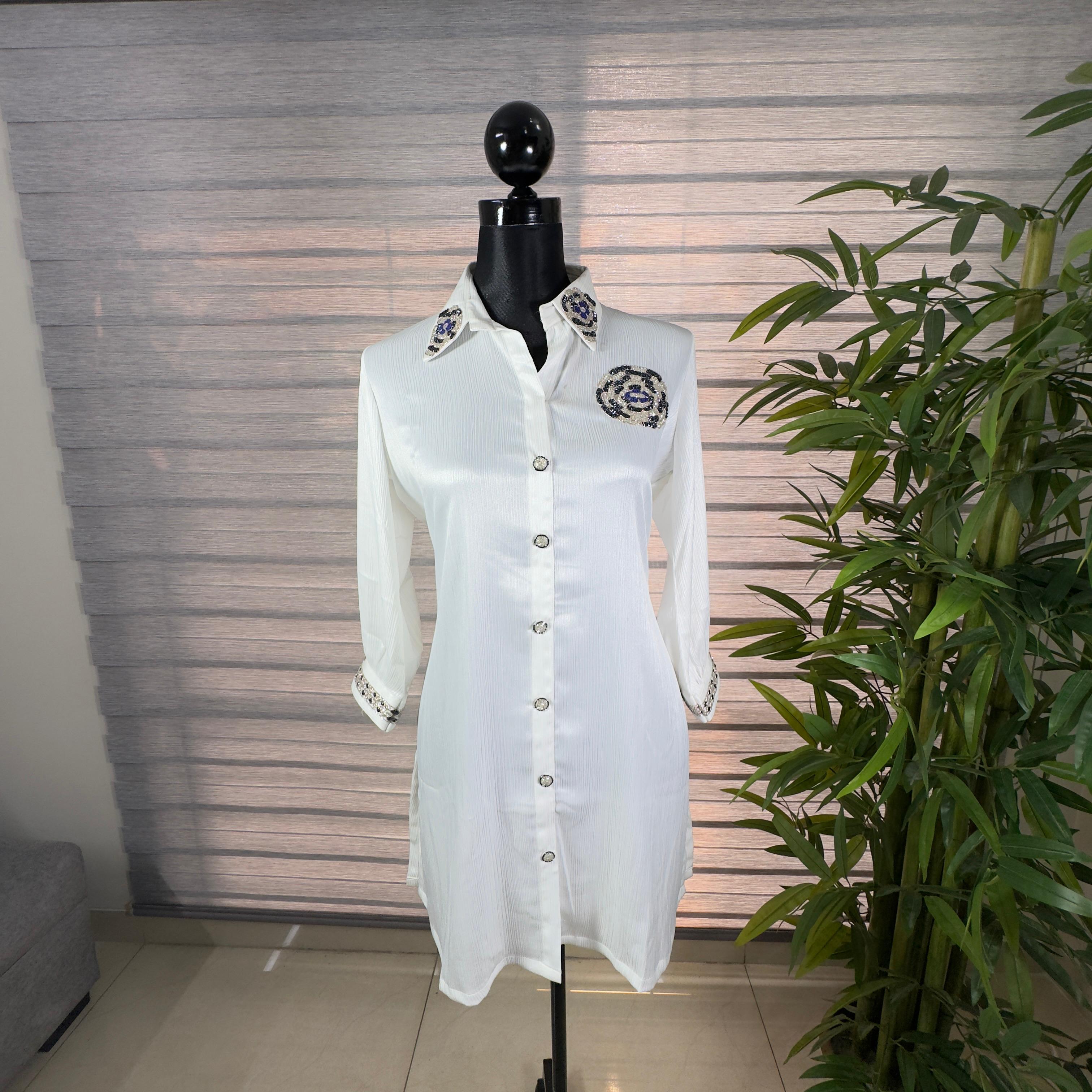 Elegant White Embroidered Collar Cord Set - Image 3