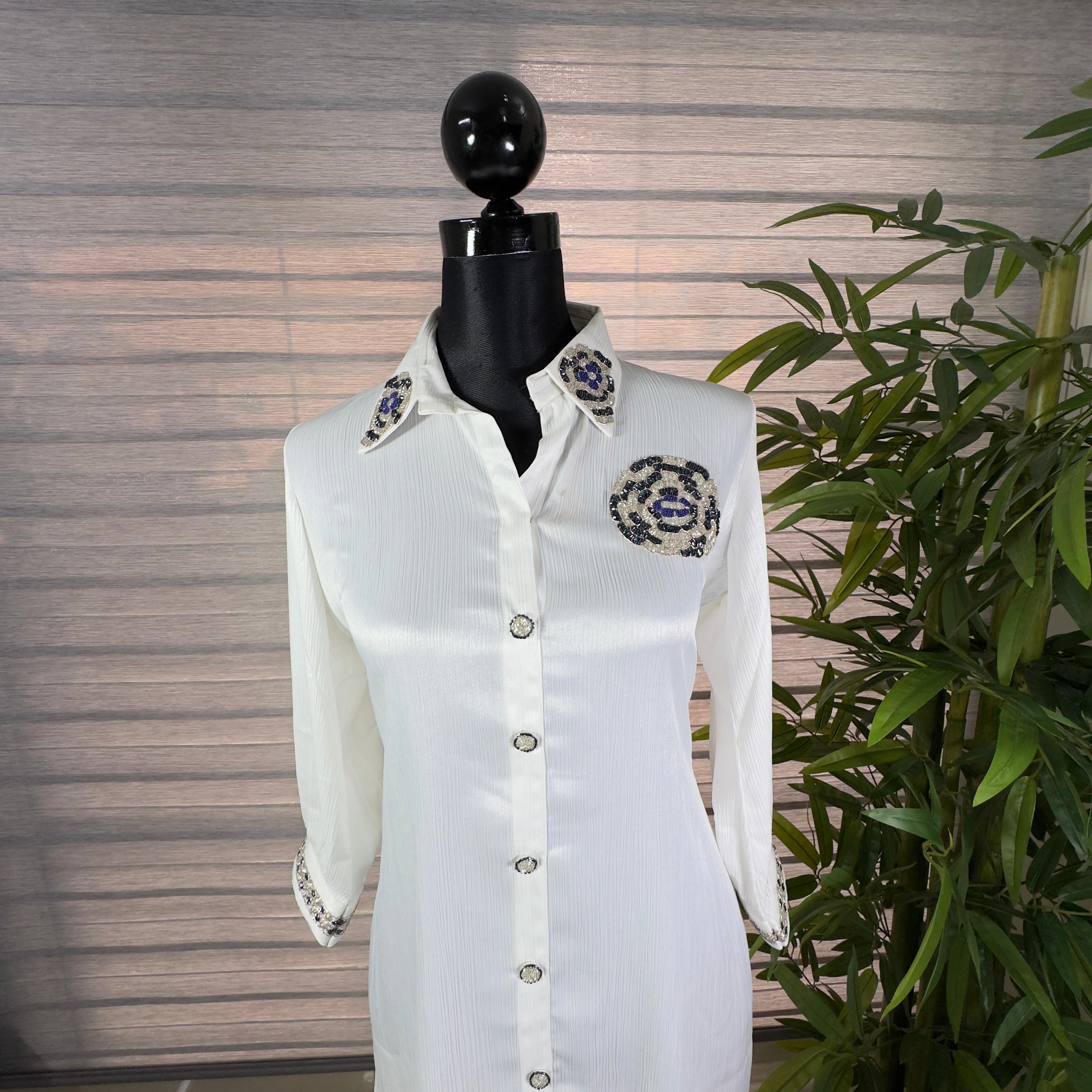 Elegant White Embroidered Collar Cord Set - Image 4