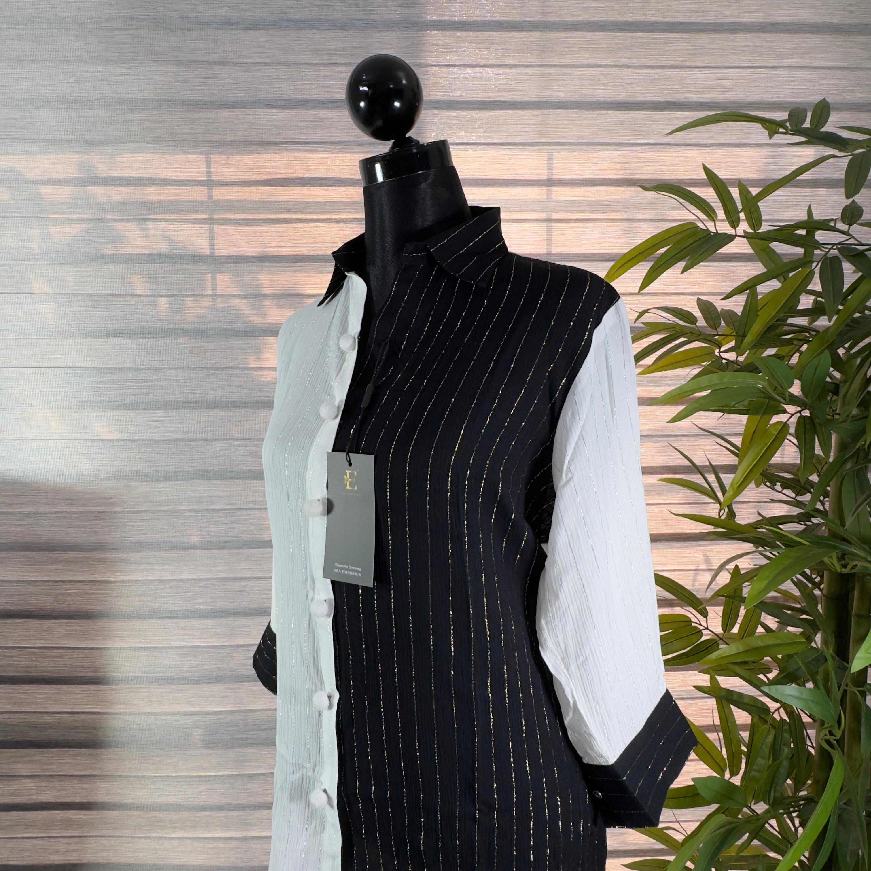 Dual-Tone Black & White Striped Panel Cord Set - Image 2