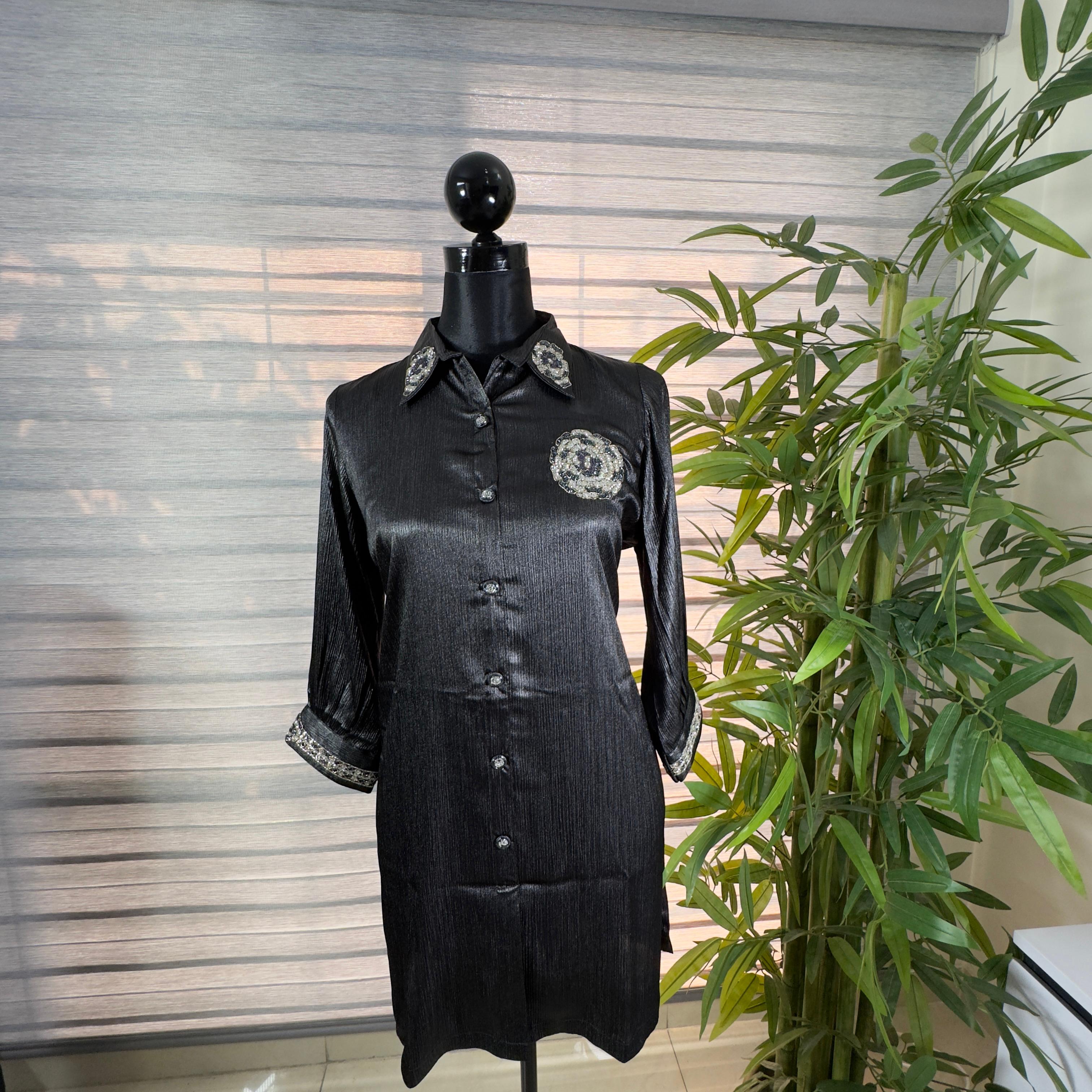 Midnight Black Embroidered Luxe Cord Set - Image 1