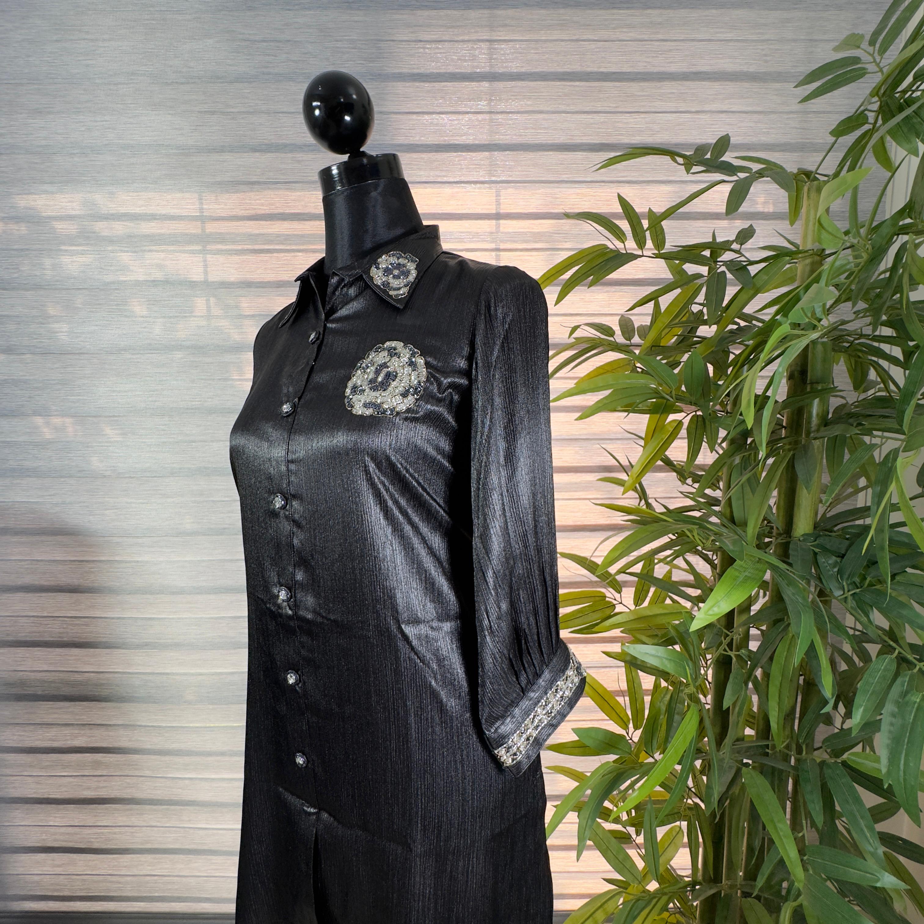 Midnight Black Embroidered Luxe Cord Set - Image 3