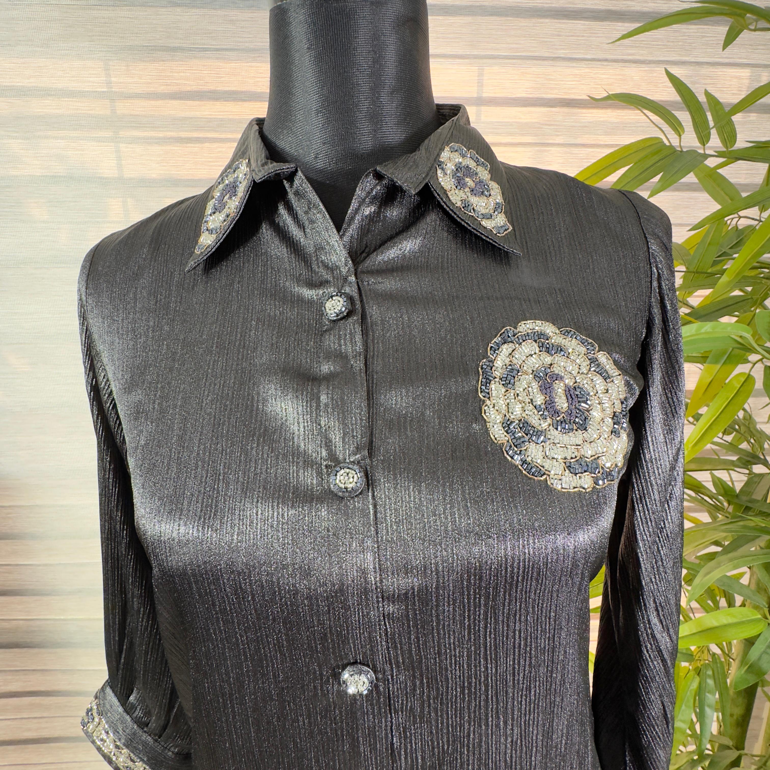 Midnight Black Embroidered Luxe Cord Set - Image 4
