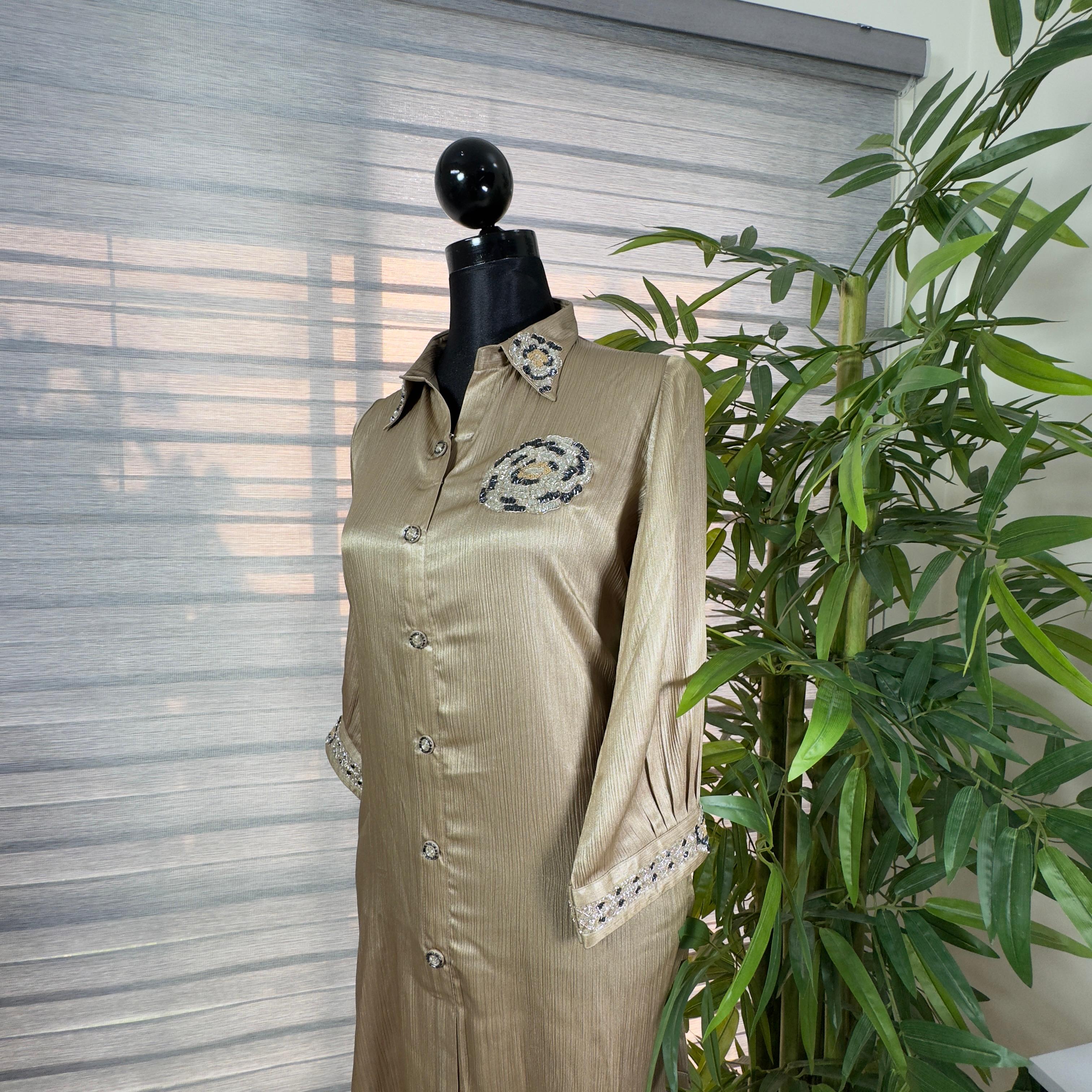Golden Beige Embroidered Luxe Cord Set - Image 1