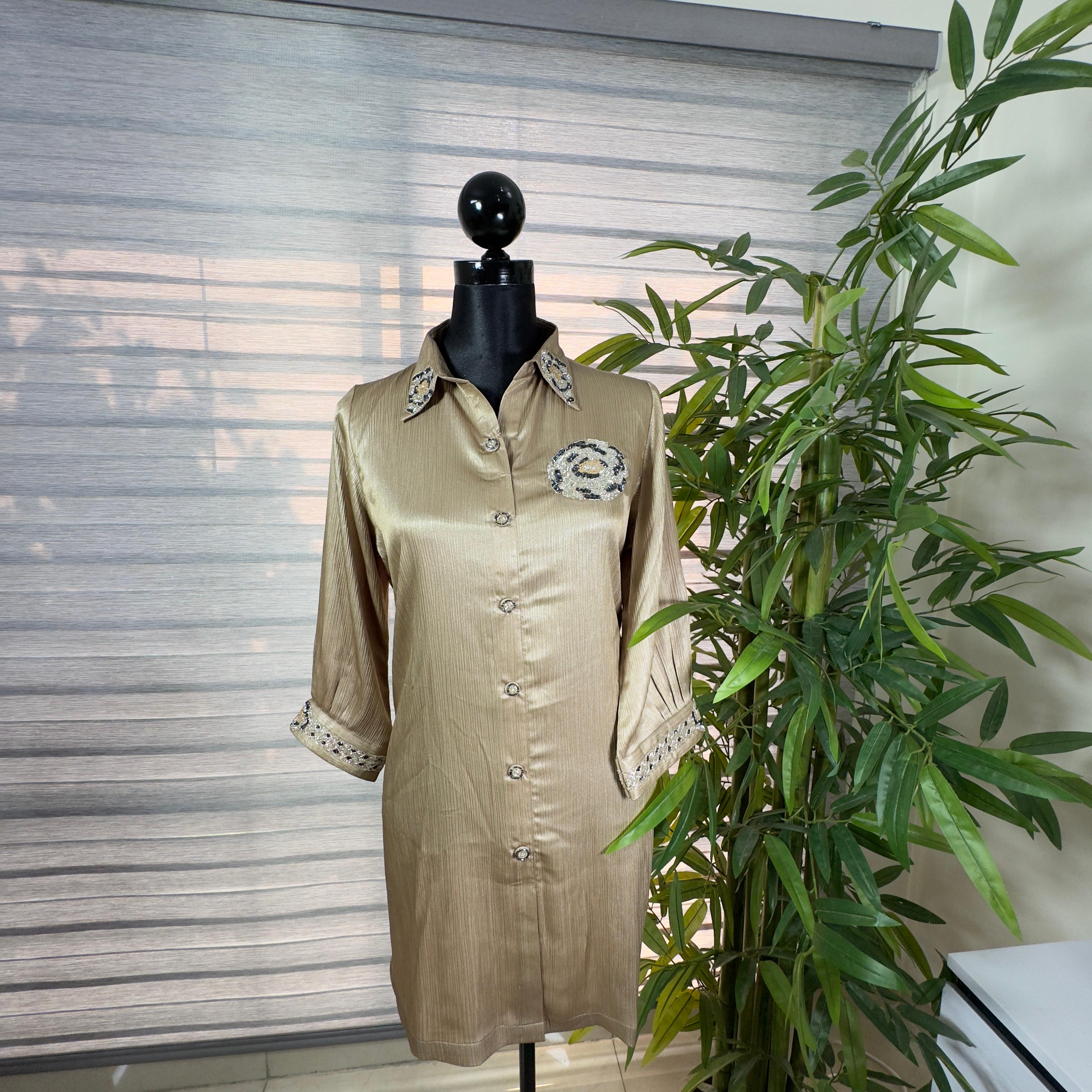 Golden Beige Embroidered Luxe Cord Set - Image 2