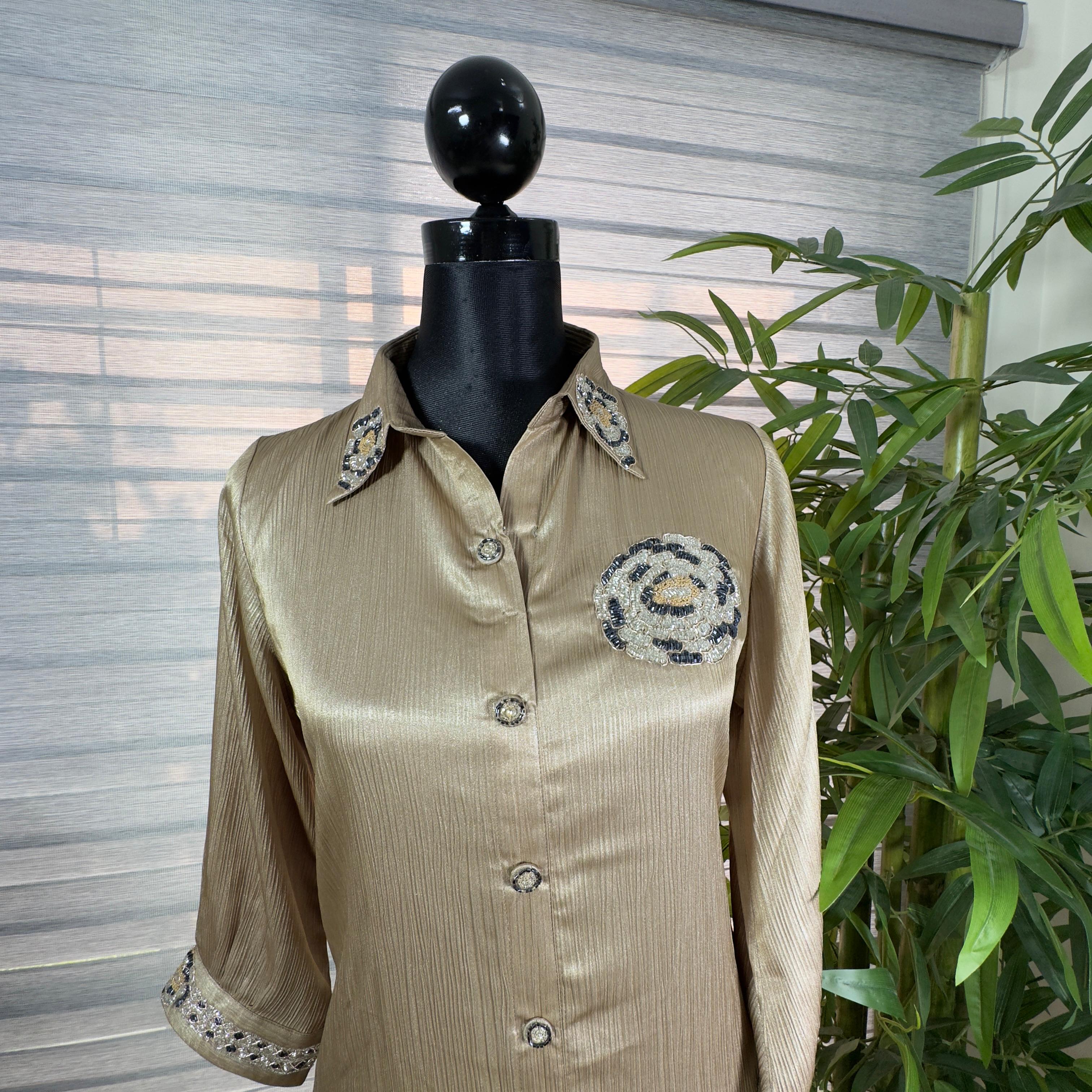 Golden Beige Embroidered Luxe Cord Set - Image 4