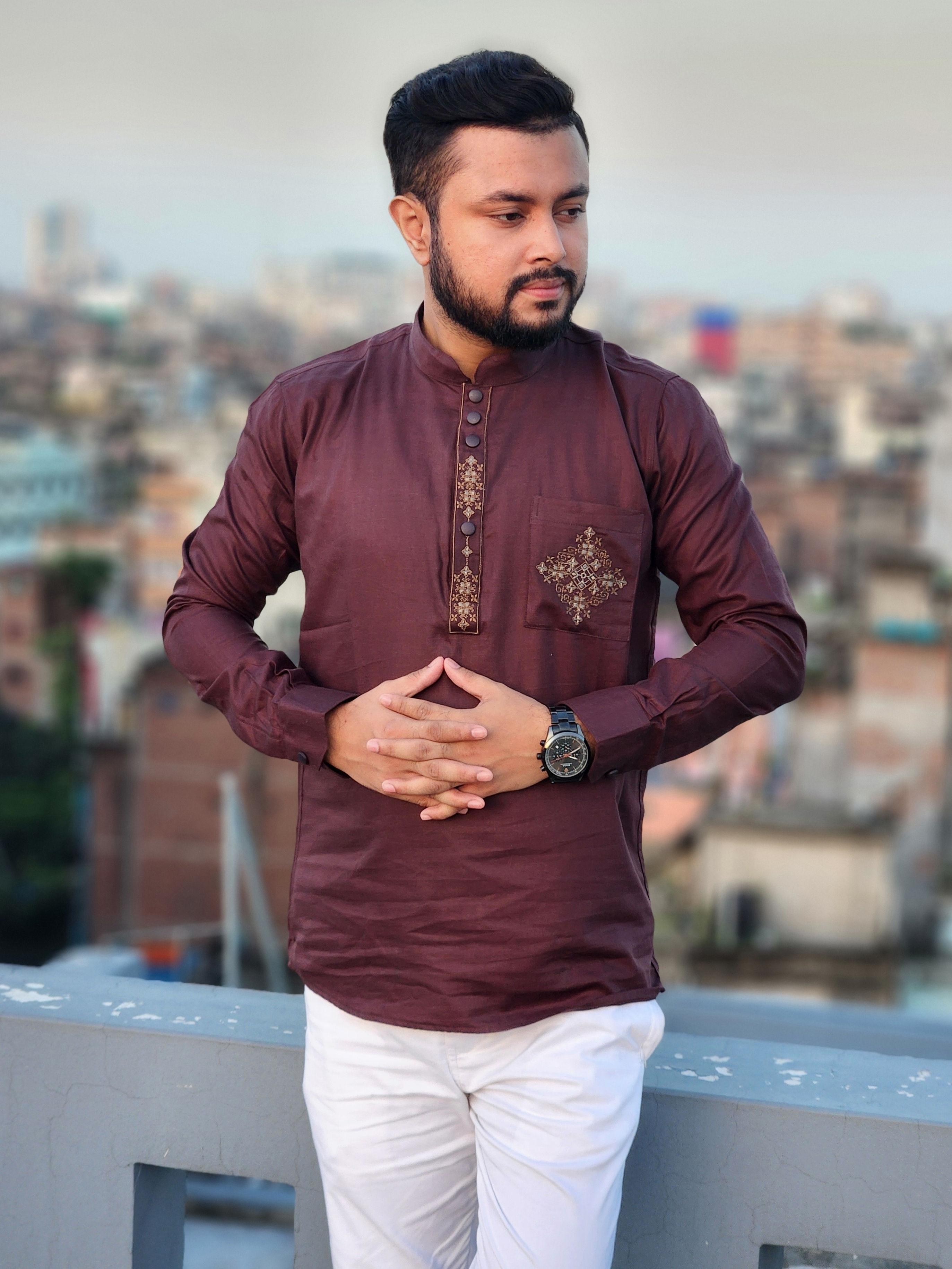 Elite pocket embroidered katua(coffee color)_img_1