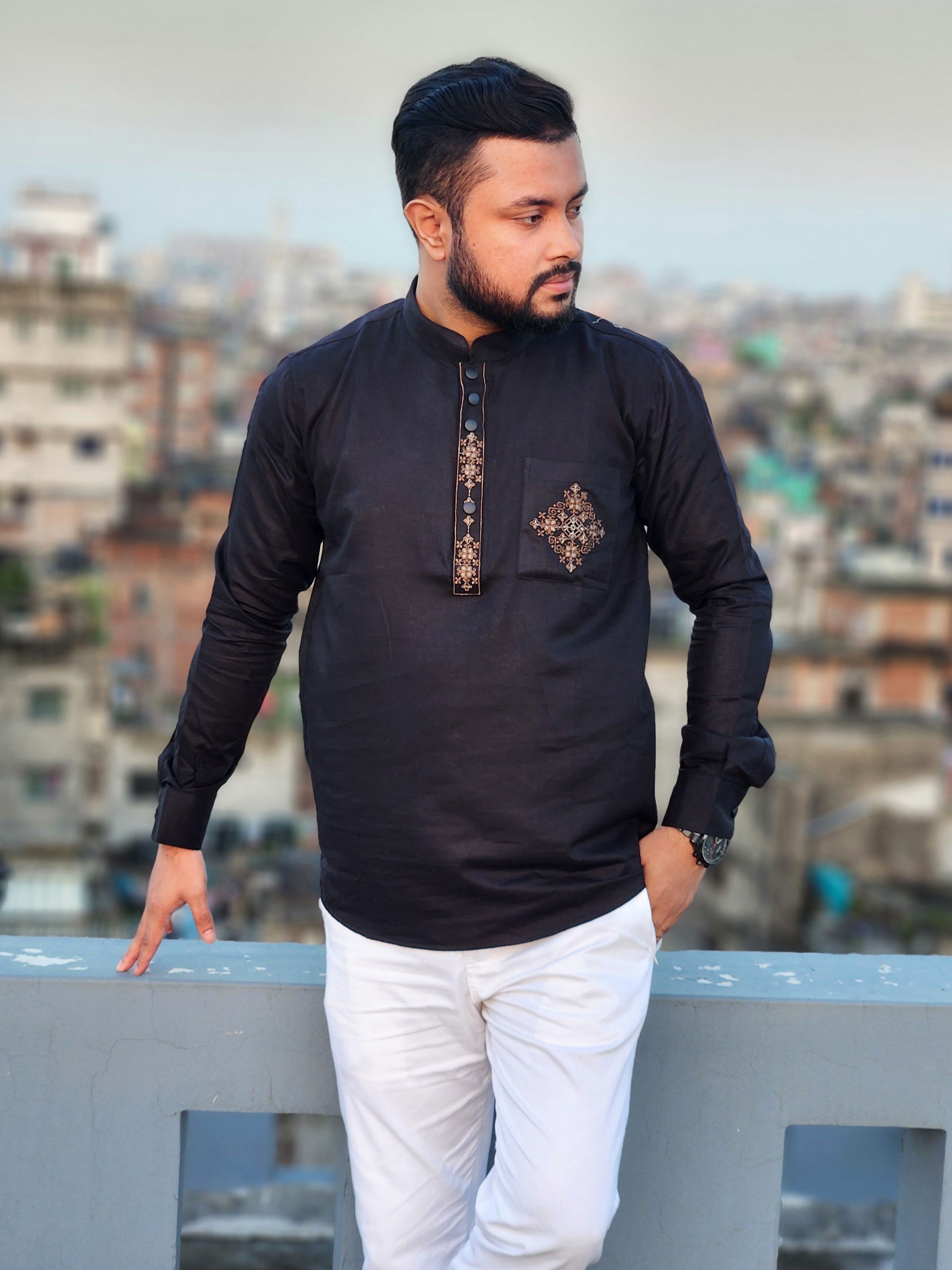 Elite pocket embroidered katua(black color)_img_1